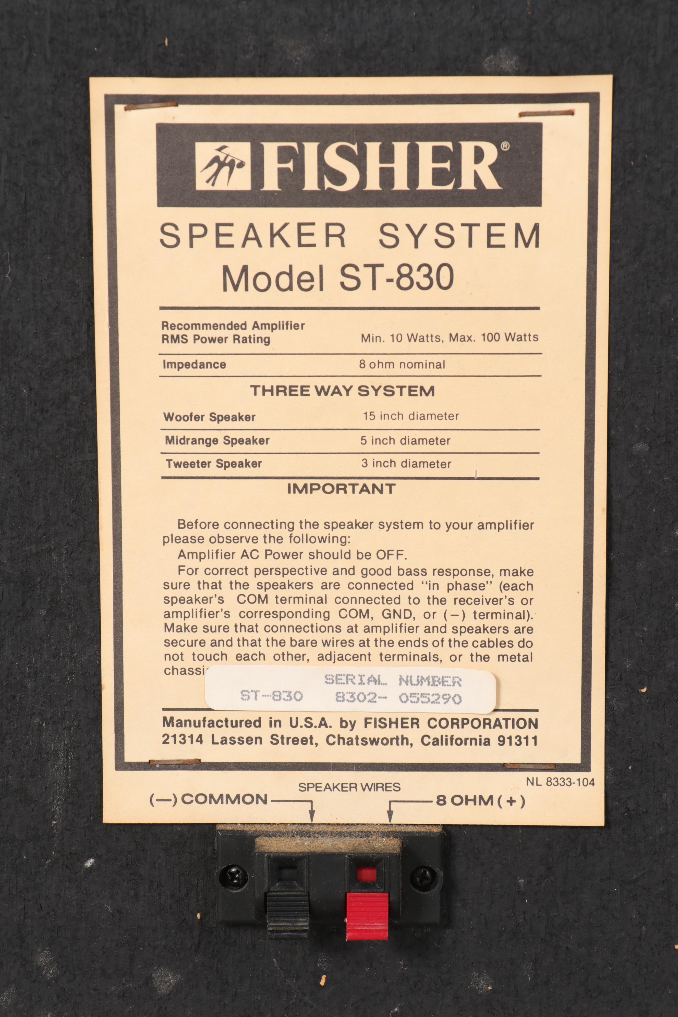 Pair of Fisher Studio-Standard Walnut Veneer Loudspeakers, 1980s