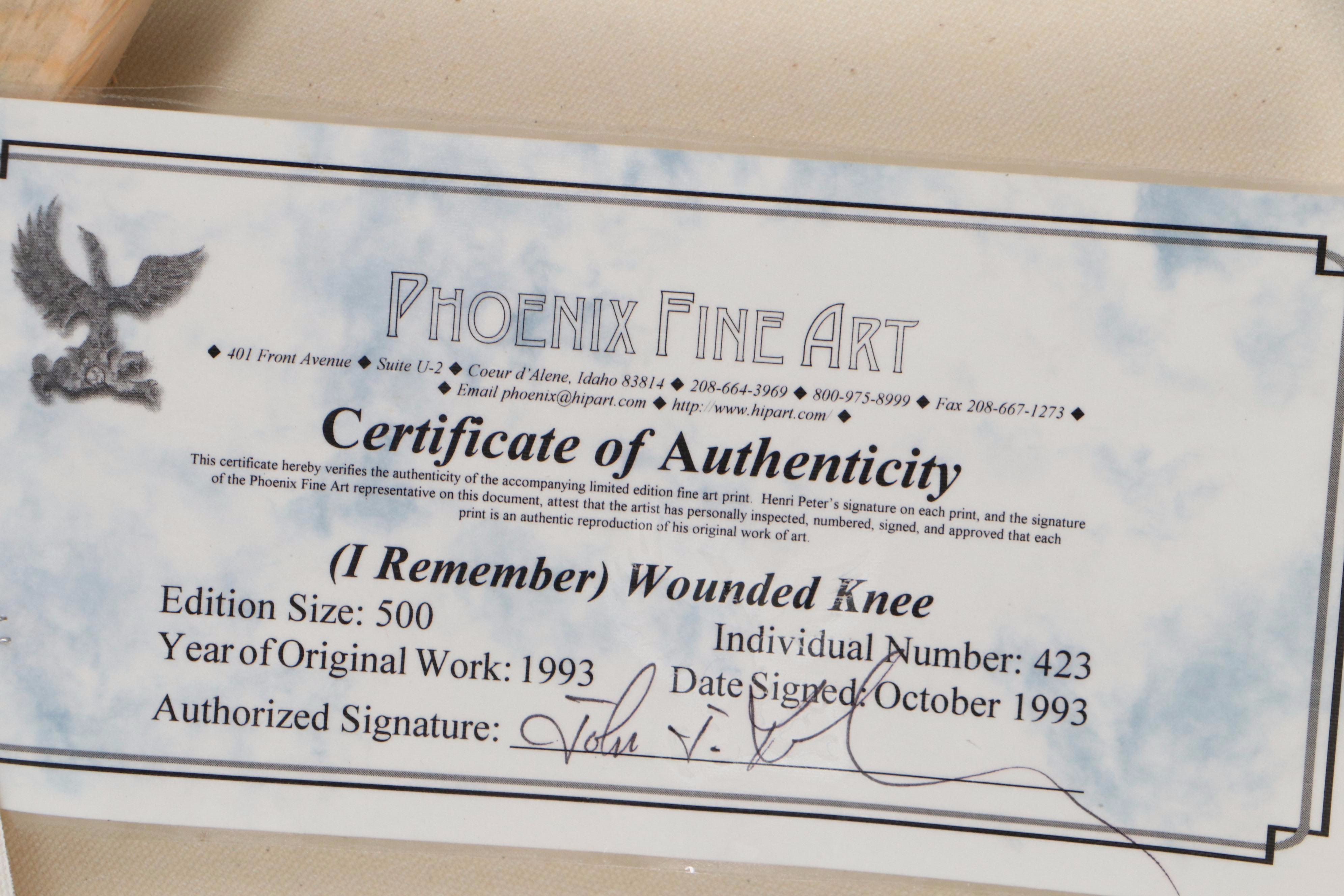 Henri Peter Offset Lithograph "(I Remember) Wounded Knee," 1993