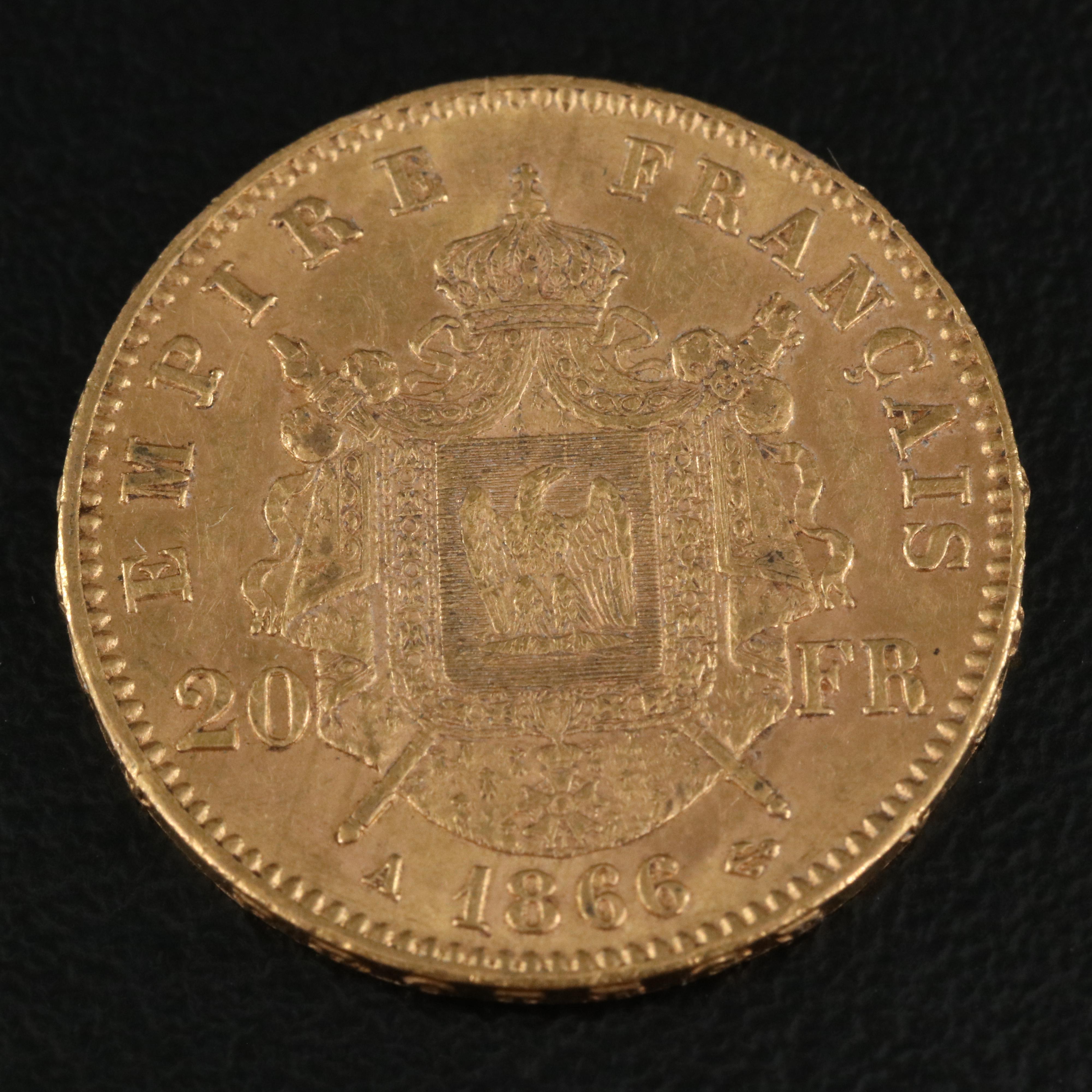 1866-A France Twenty Francs Gold Coin