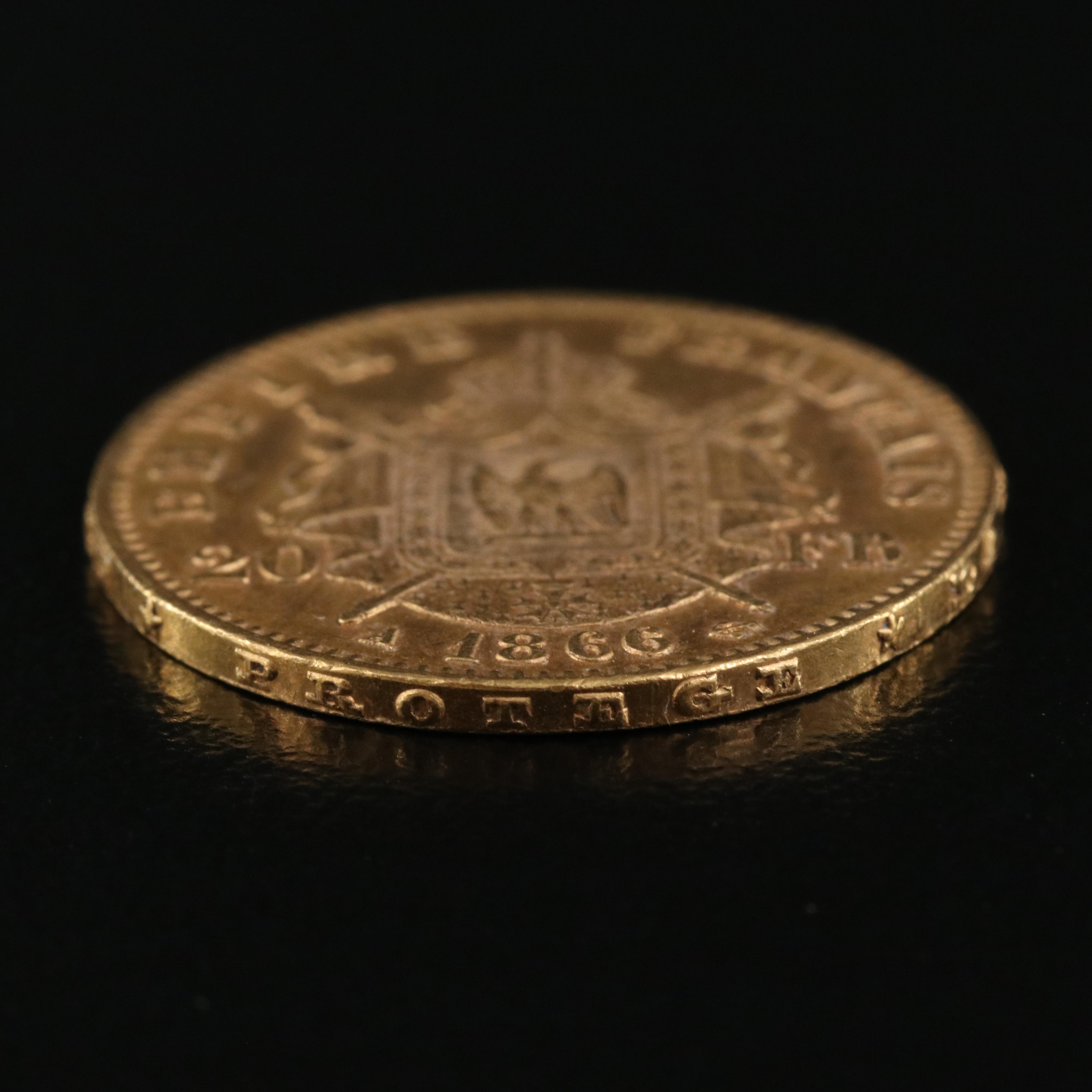 1866-A France Twenty Francs Gold Coin
