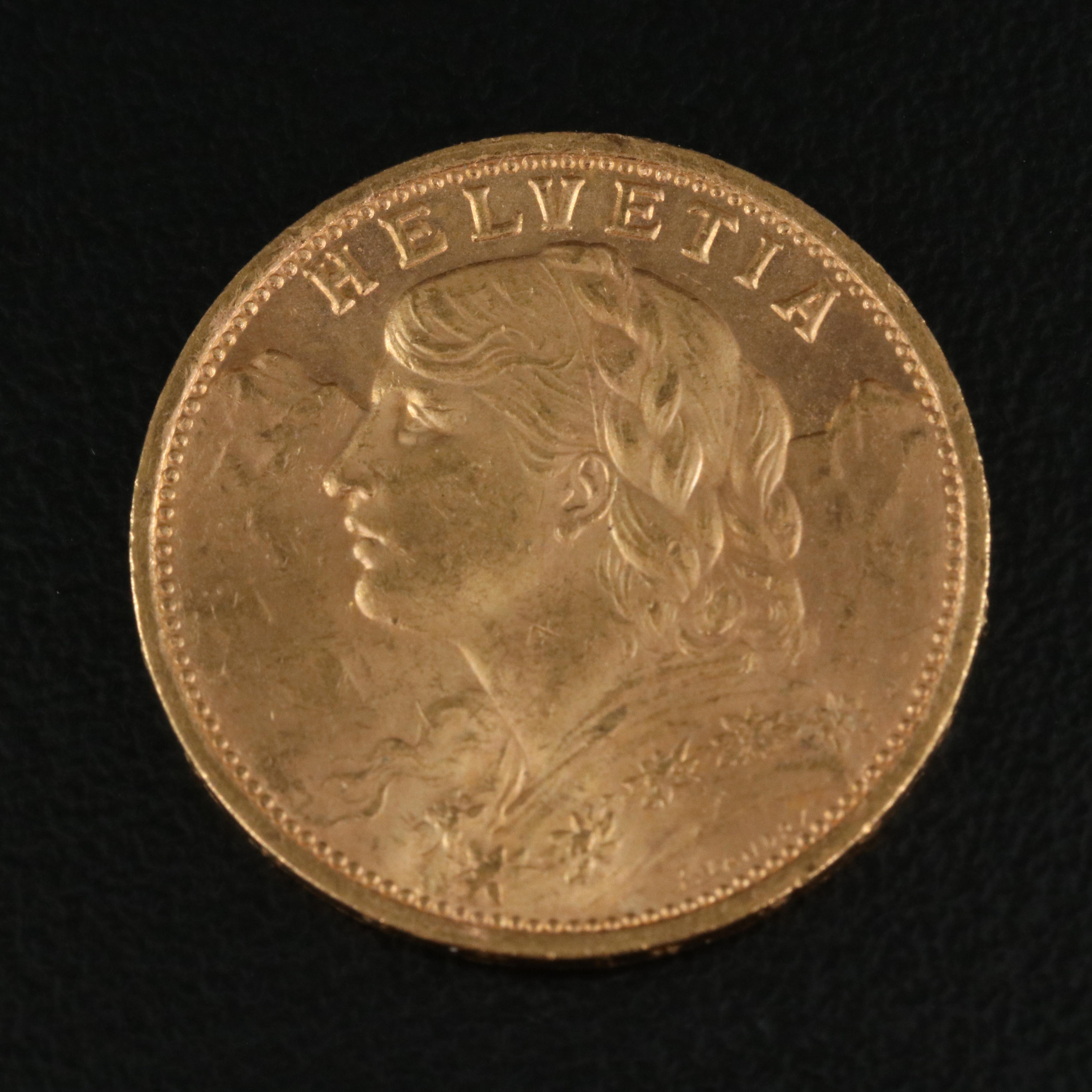 1927-B Switzerland Twenty Francs Gold Coin