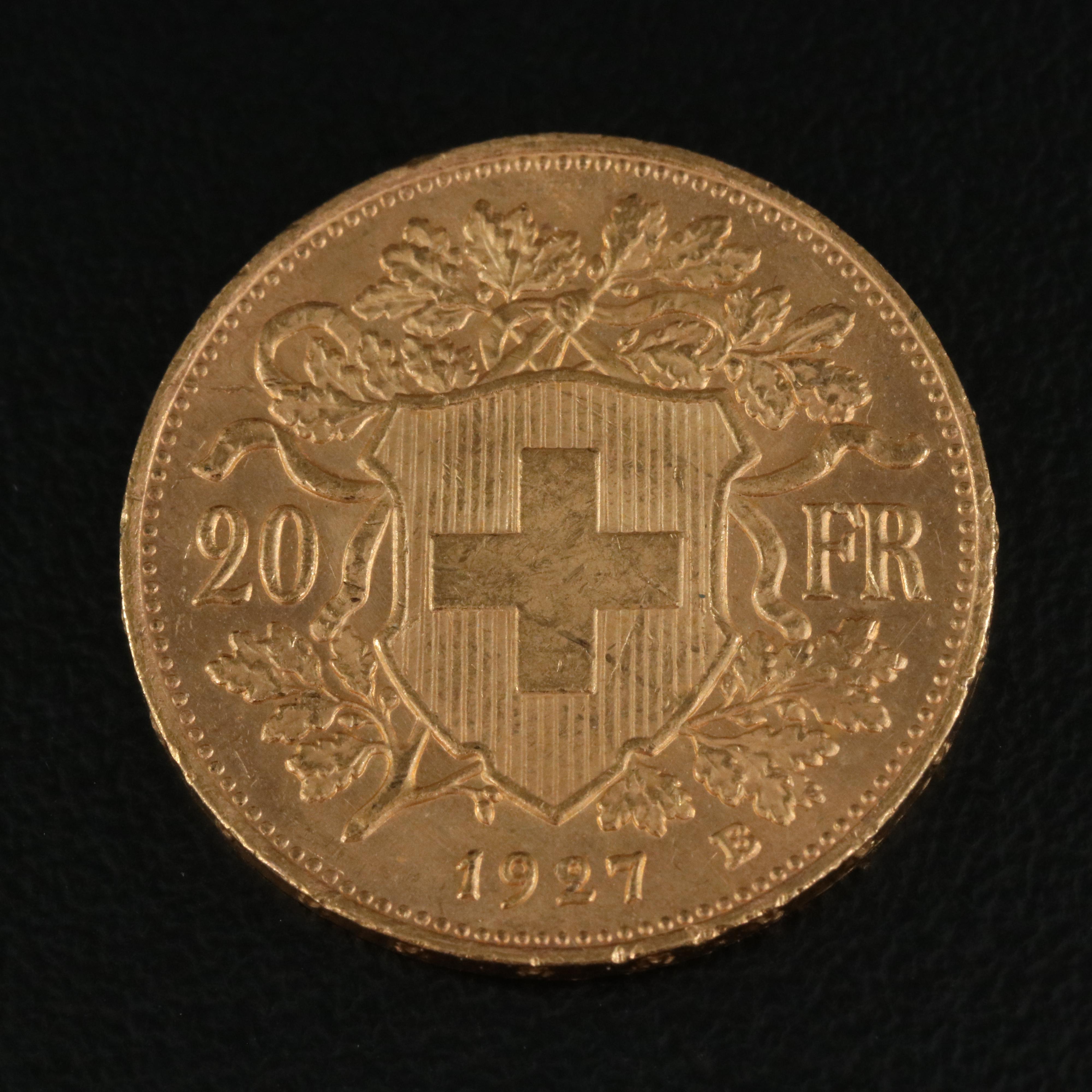 1927-B Switzerland Twenty Francs Gold Coin