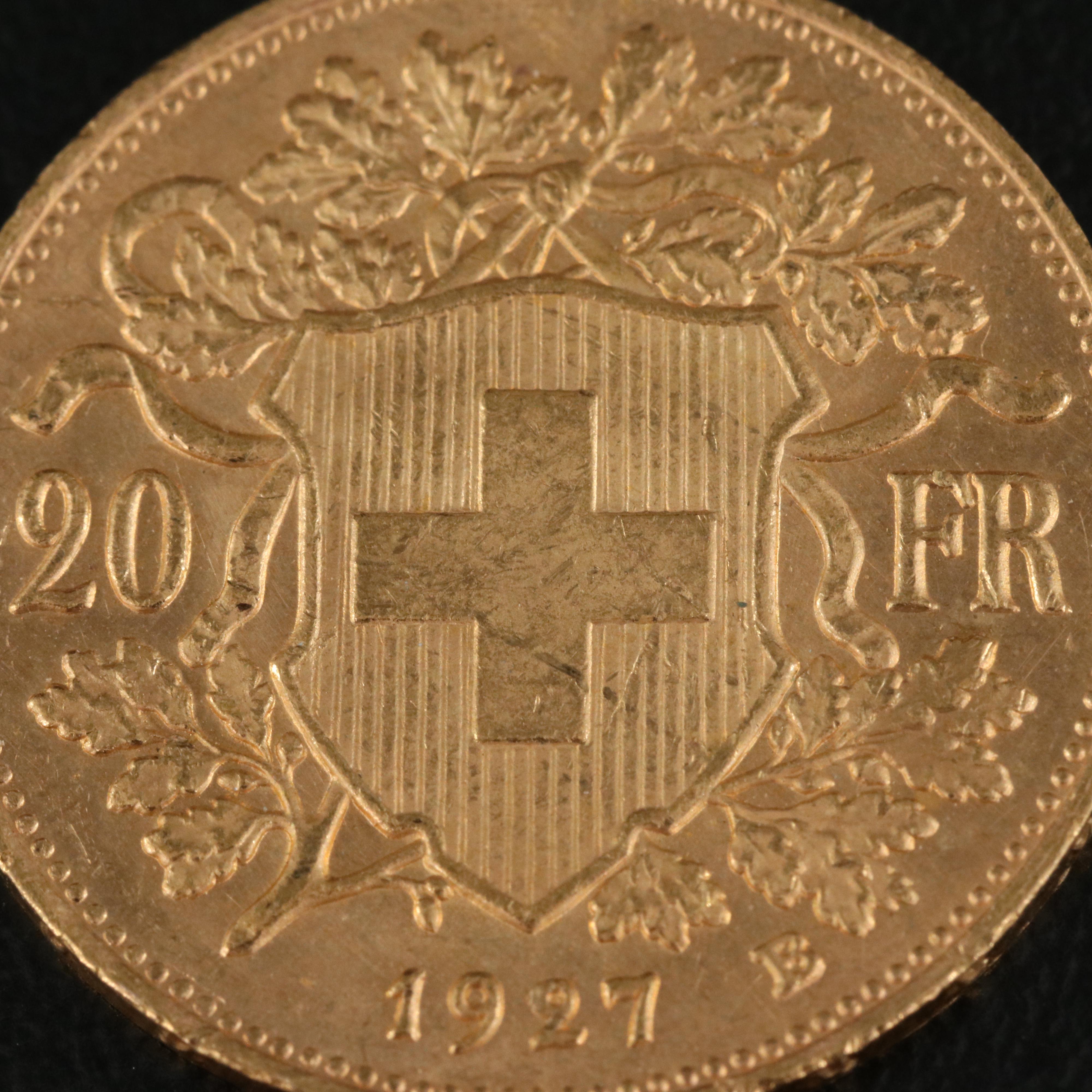 1927-B Switzerland Twenty Francs Gold Coin