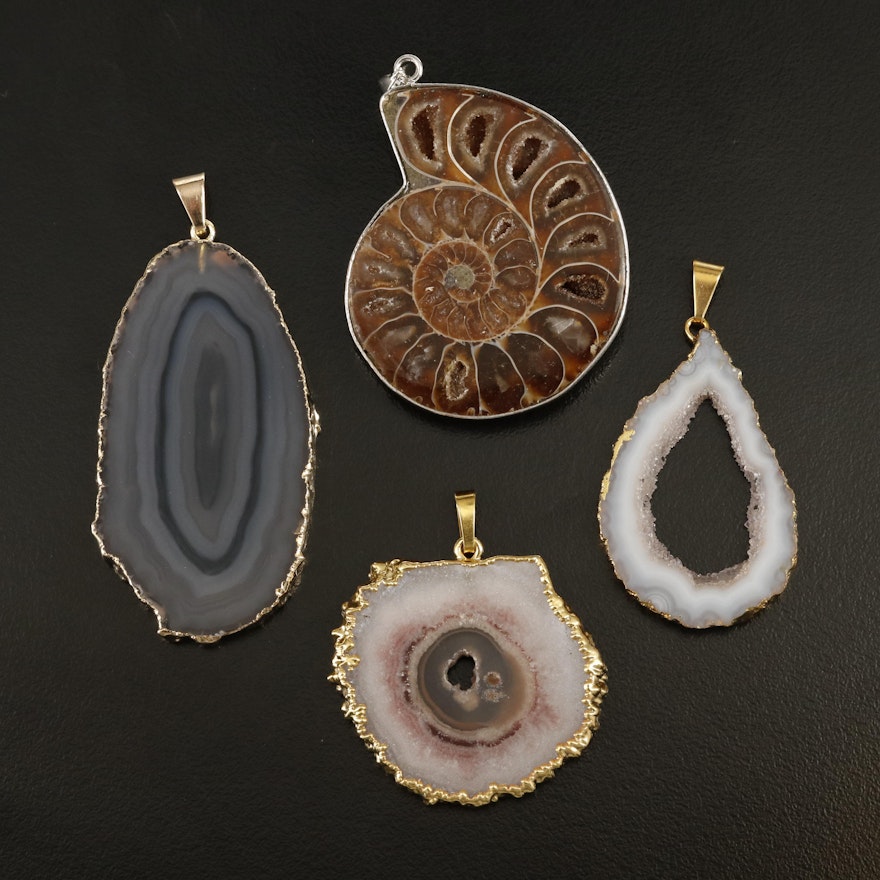 Ammonite and Agate Pendant Selection