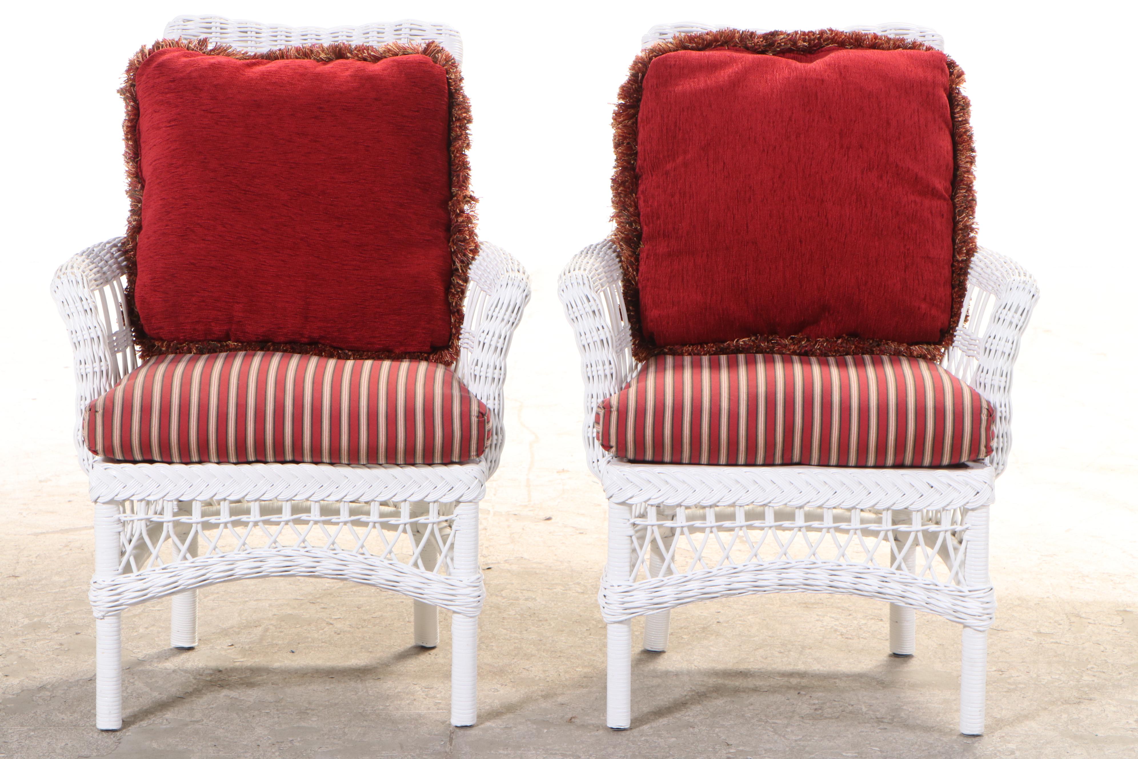 Pair of Painted Wicker Armchairs with Pillows