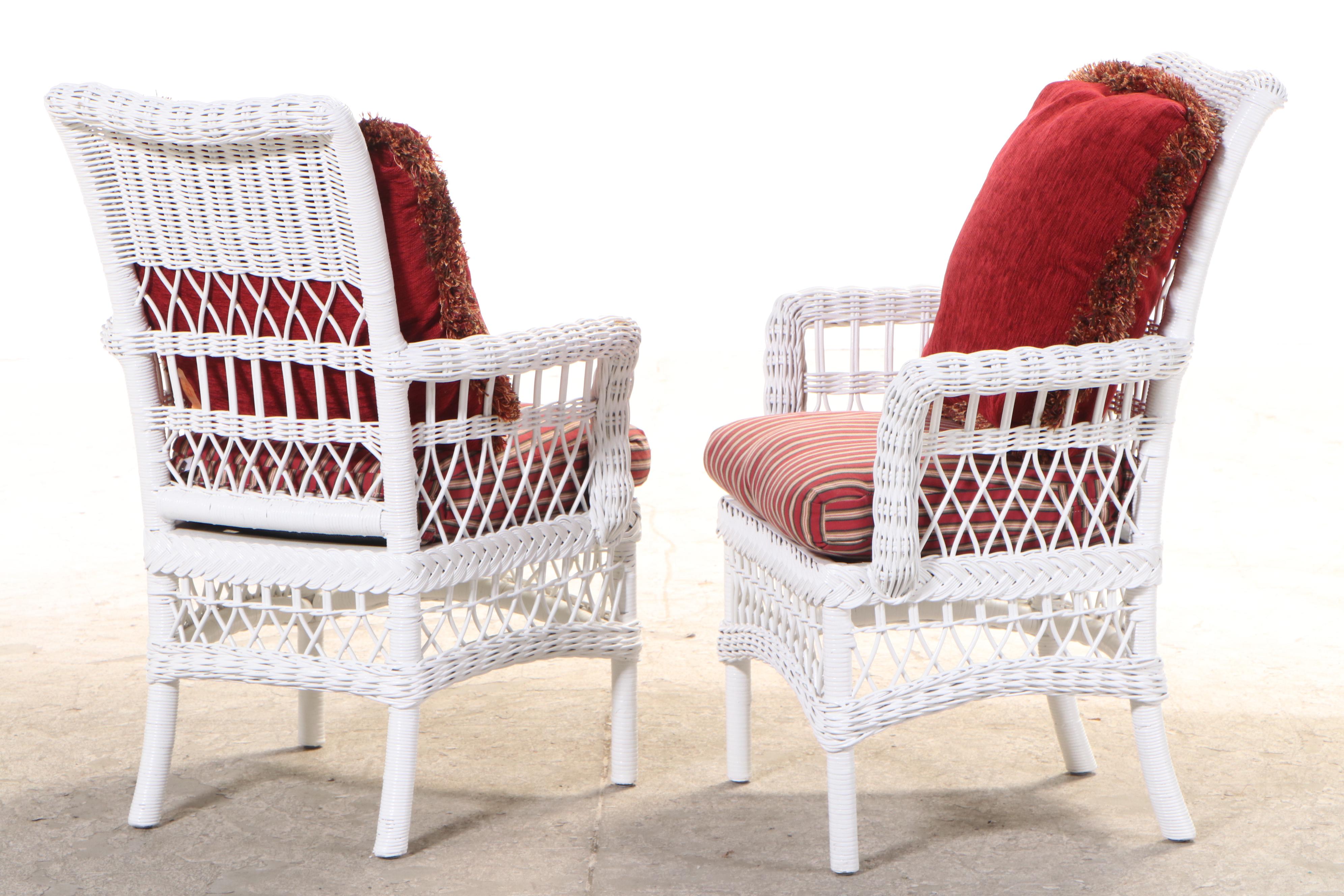 Pair of Painted Wicker Armchairs with Pillows