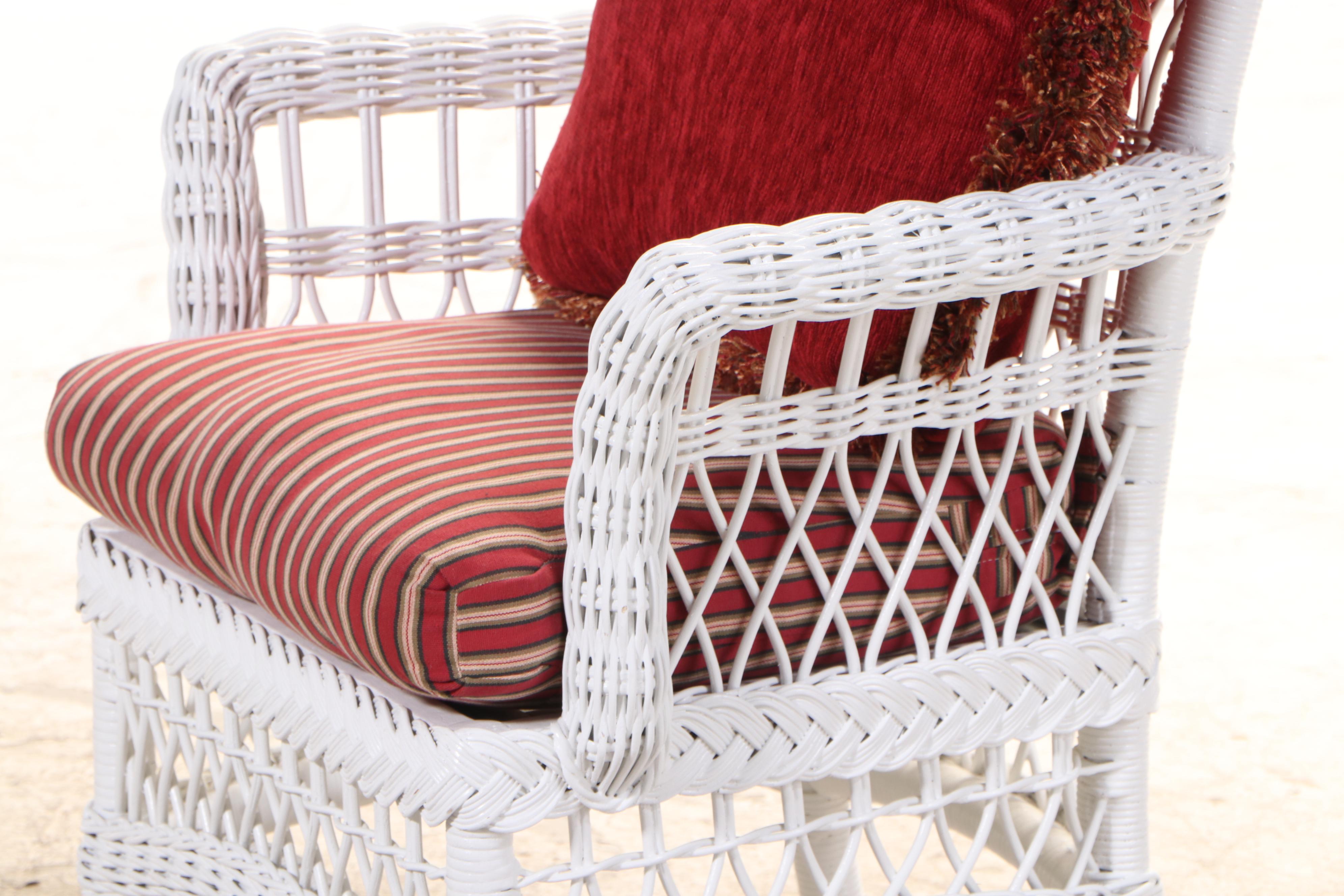 Pair of Painted Wicker Armchairs with Pillows