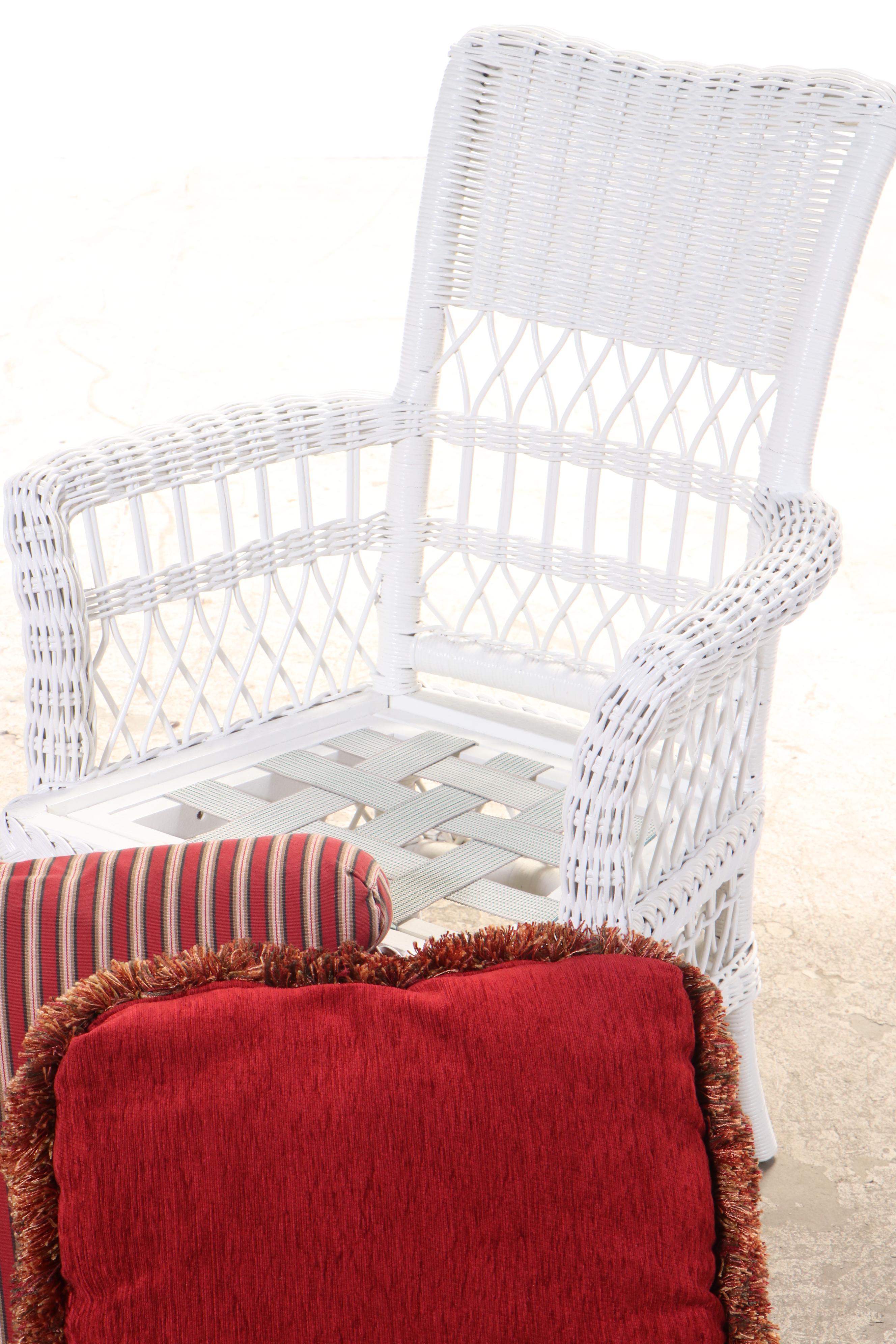 Pair of Painted Wicker Armchairs with Pillows