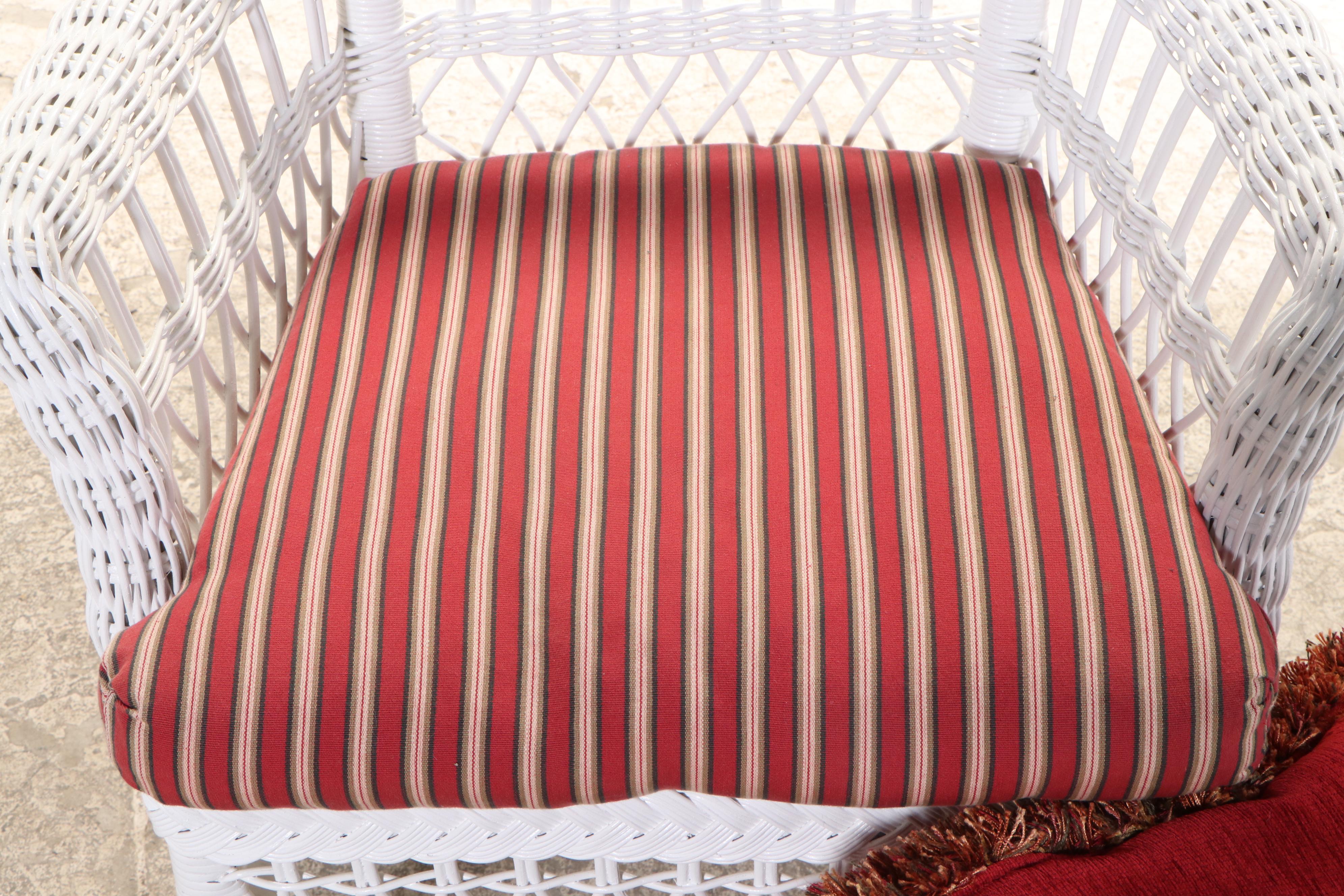 Pair of Painted Wicker Armchairs with Pillows