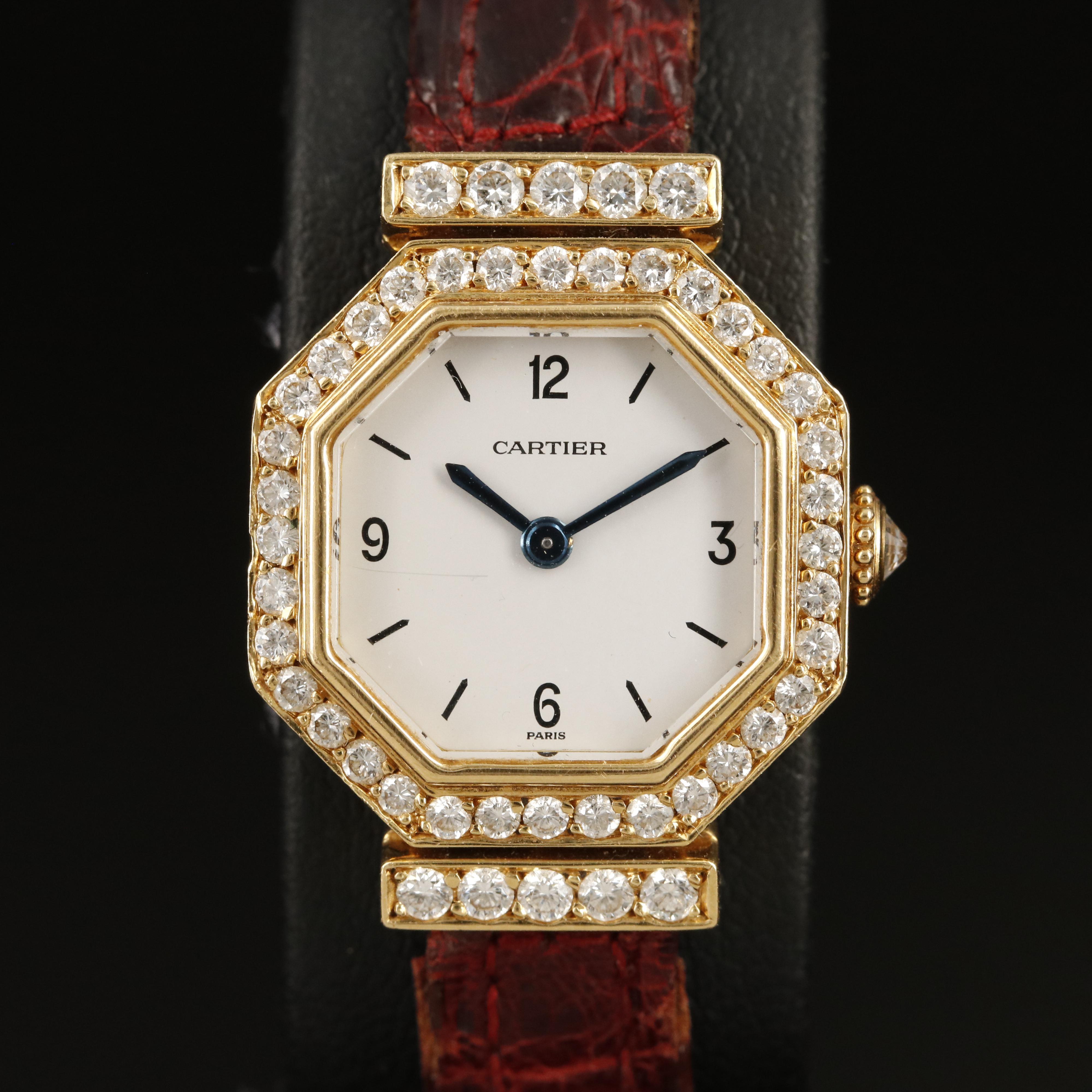 Cartier Octagonal 18K and 1.10 CTW Diamond Vintage Watch
