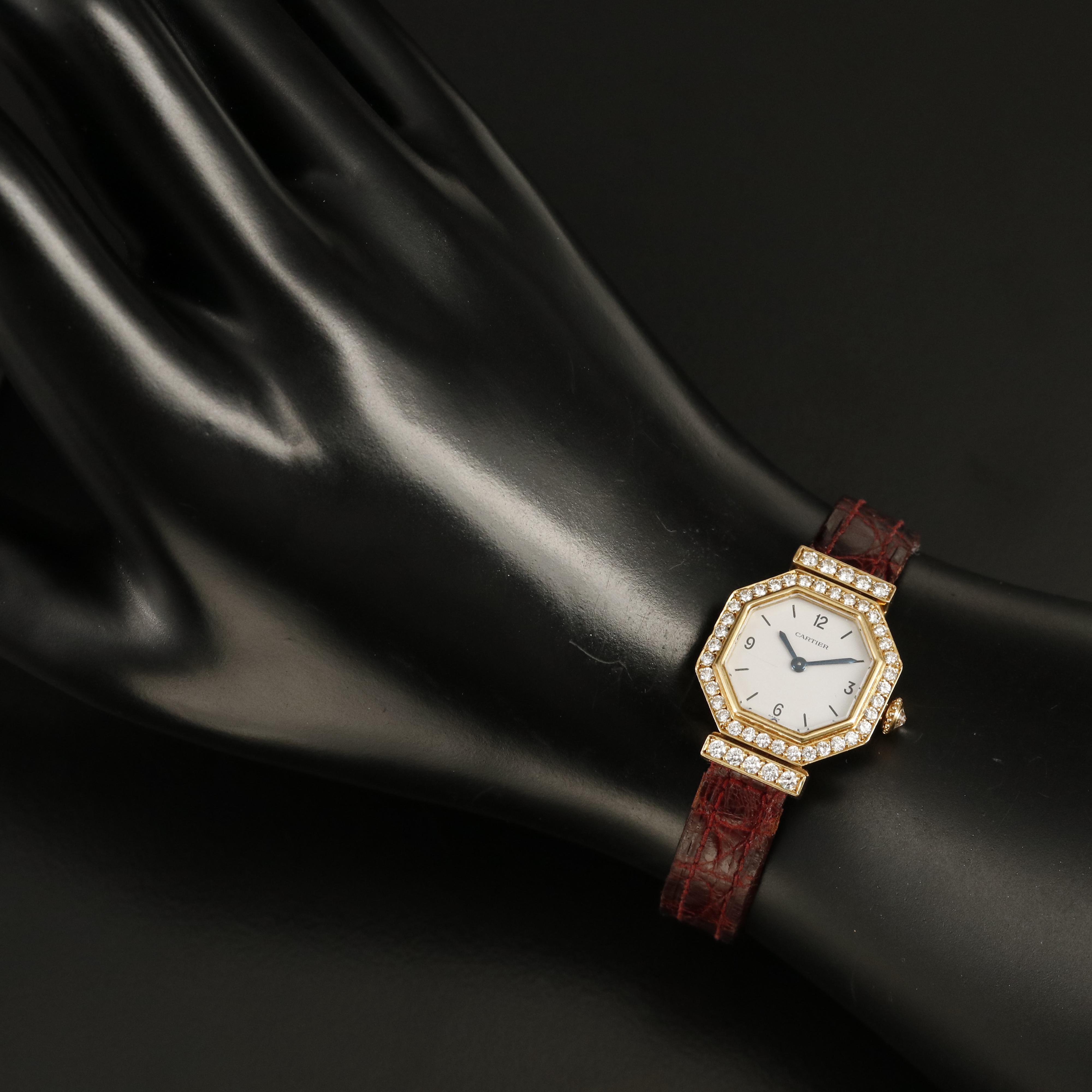 Cartier Octagonal 18K and 1.10 CTW Diamond Vintage Watch
