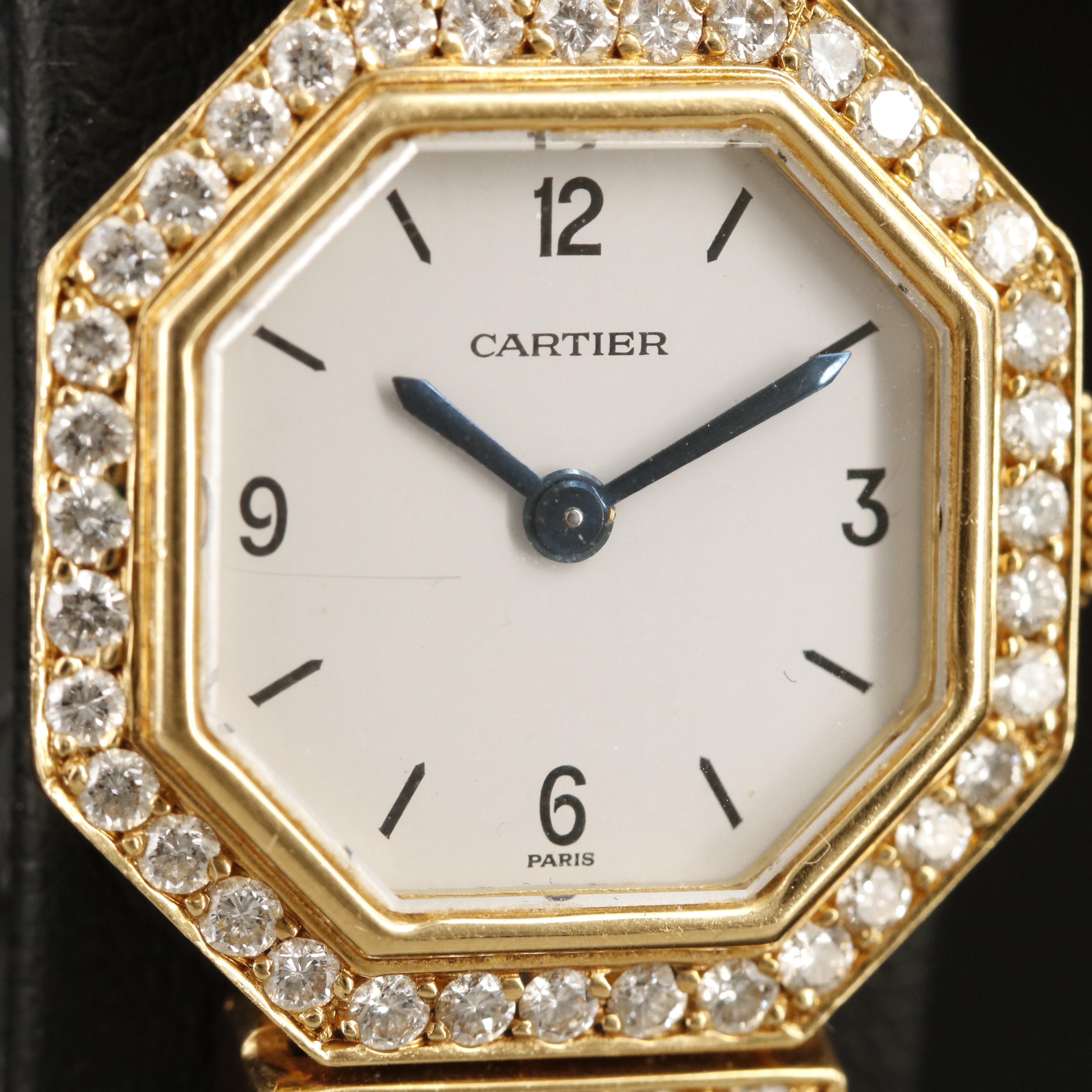 Cartier Octagonal 18K and 1.10 CTW Diamond Vintage Watch