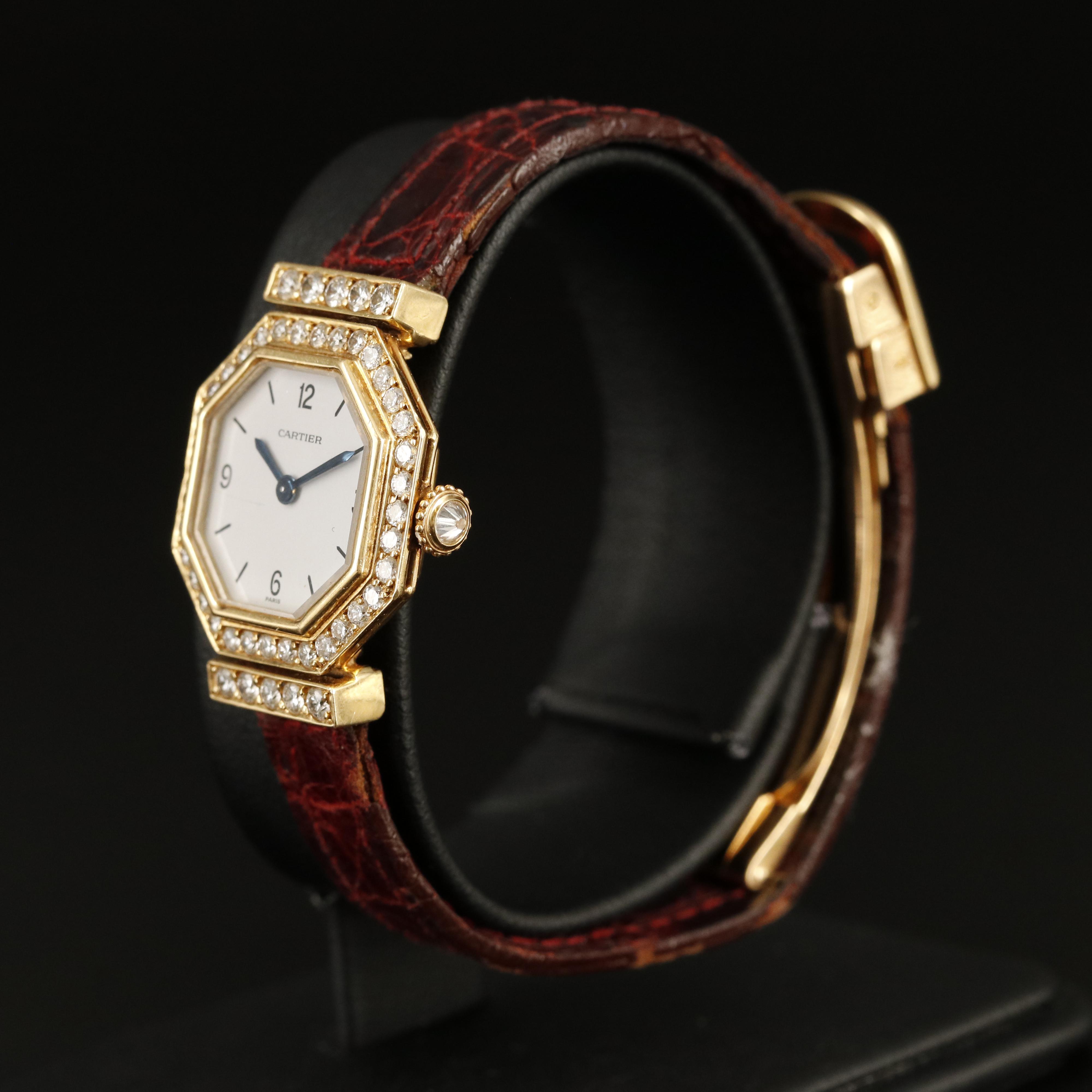 Cartier Octagonal 18K and 1.10 CTW Diamond Vintage Watch