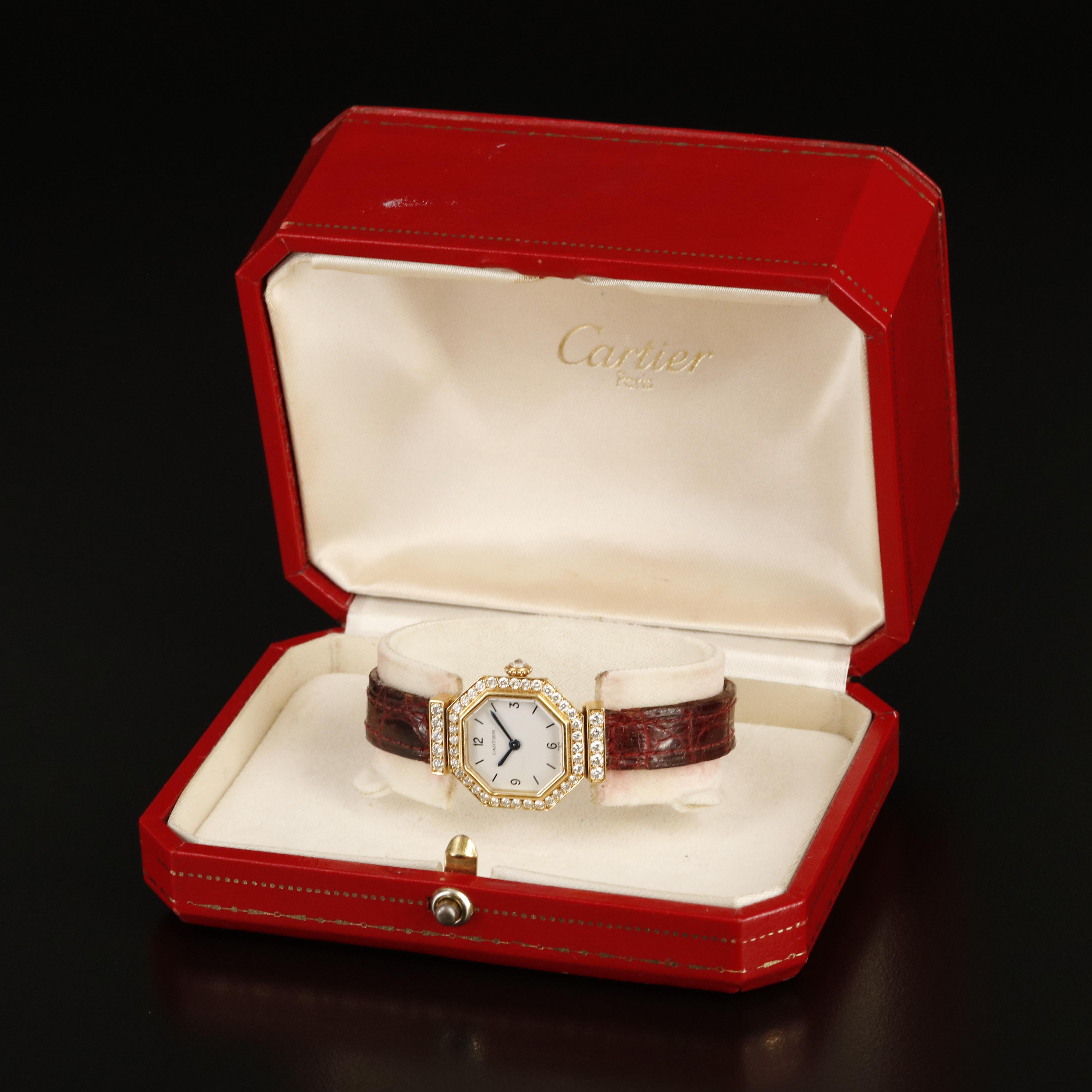 Cartier Octagonal 18K and 1.10 CTW Diamond Vintage Watch