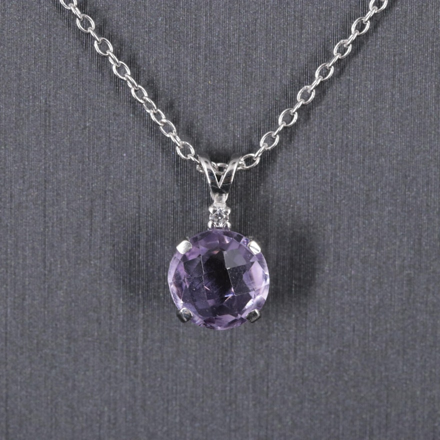 Sterling Silver Pendant Necklace Featuring Amethyst