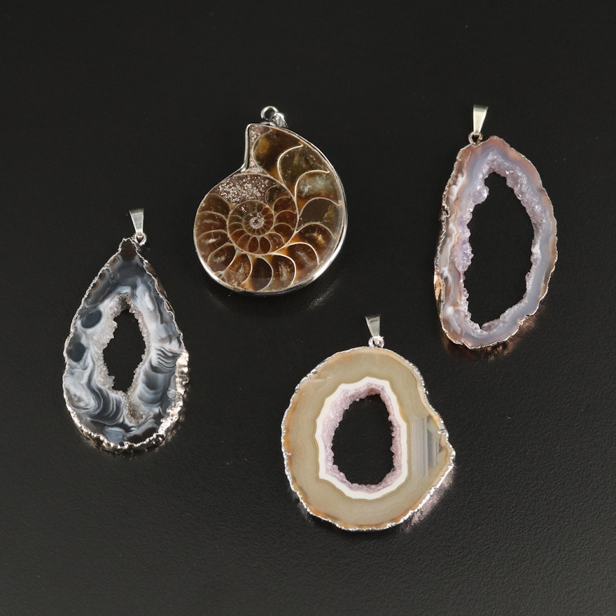 Ammonite and Geode Pendants