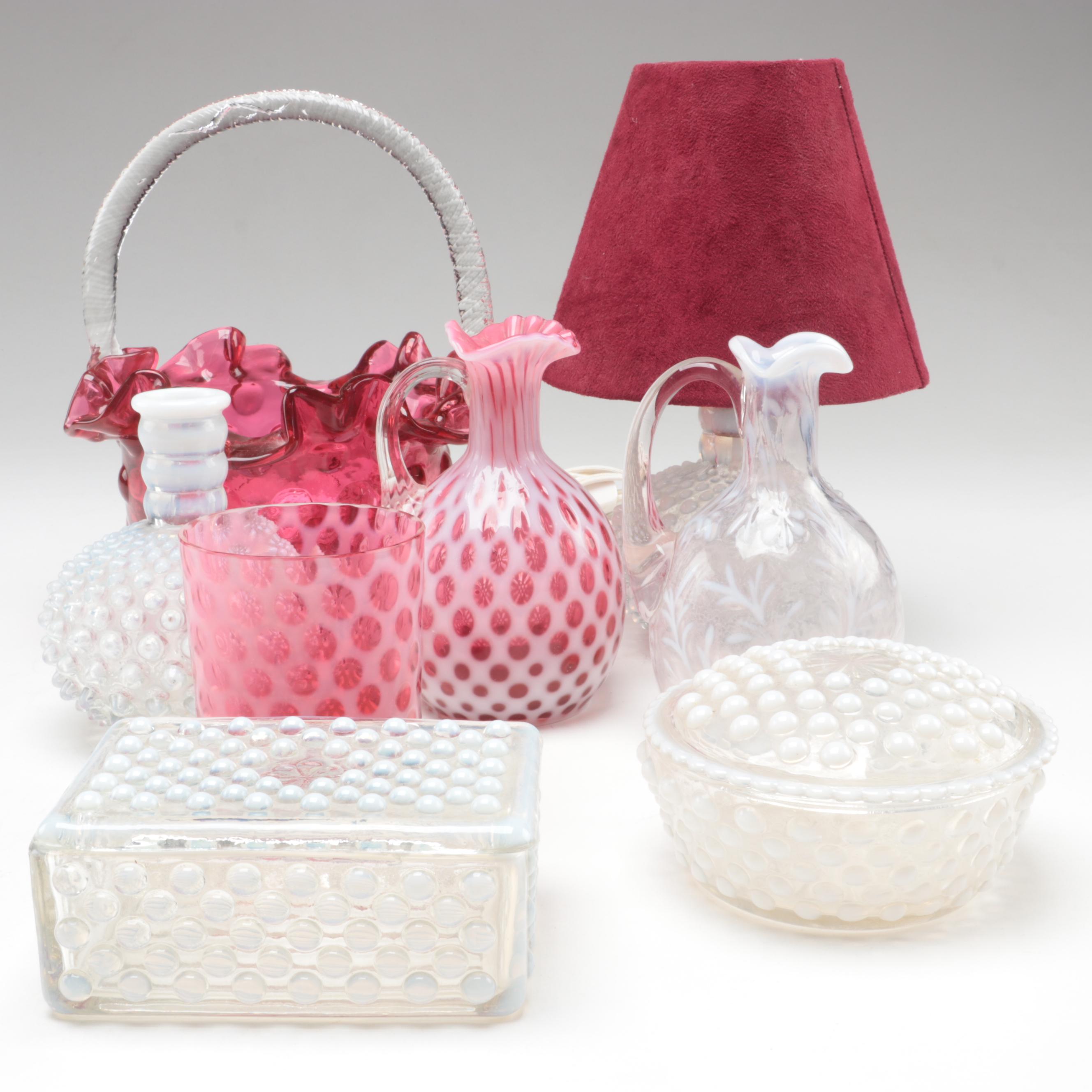 Fenton Hobnail Opalescent and Coin Dot Cranberry Glass Vases and Decor