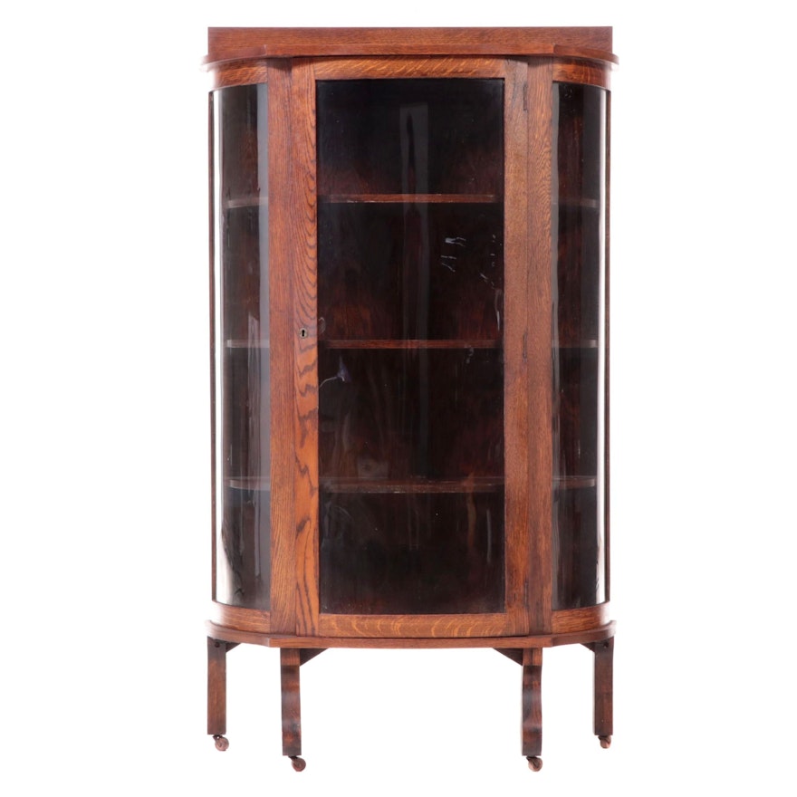 Ebert Furniture Empire Revival Oak Bowfront Display Cabinet, Late 19th Century
