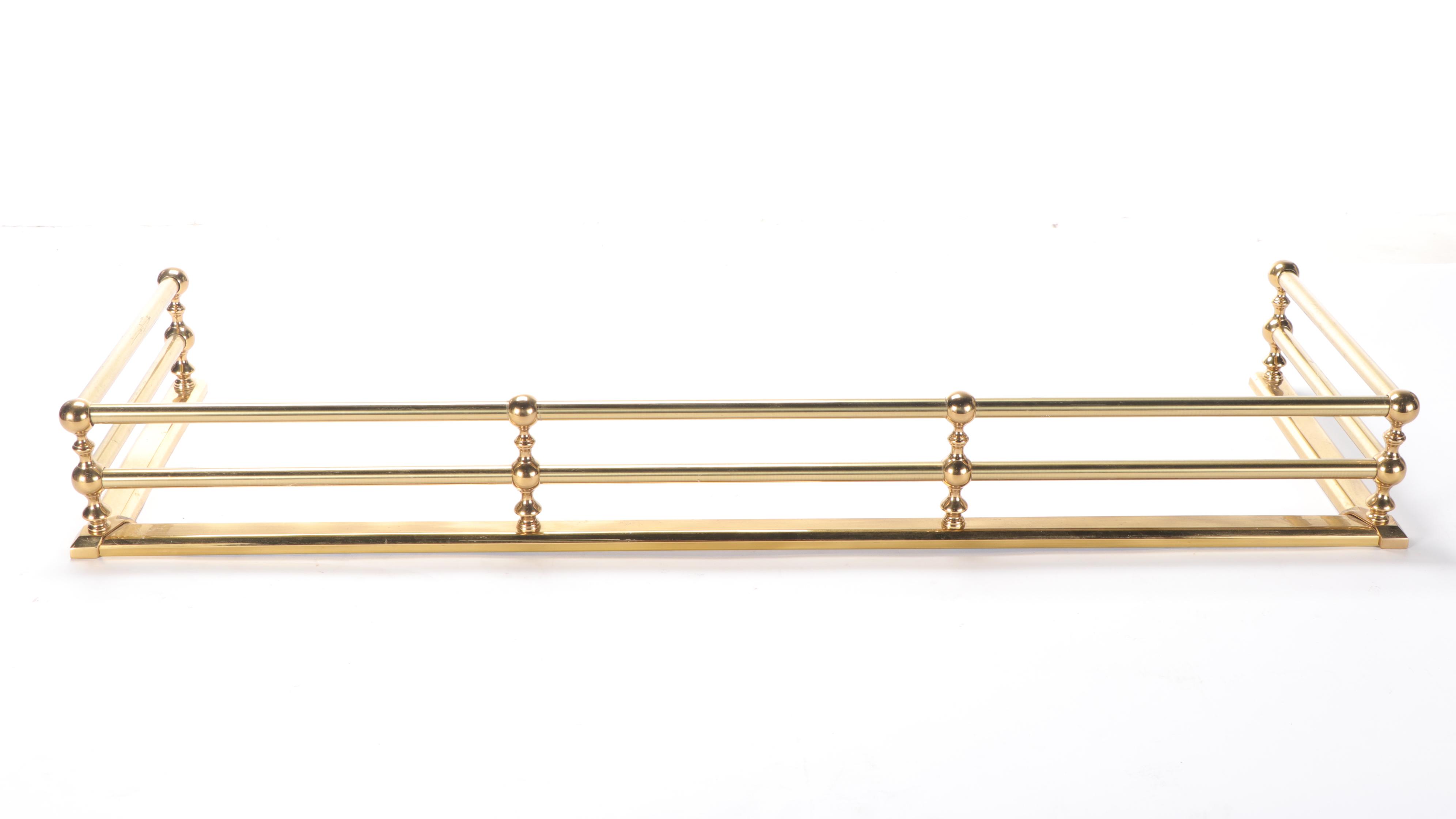 Chippendale Style Brass Cannonball Andirons  with Fender and Fire Screen