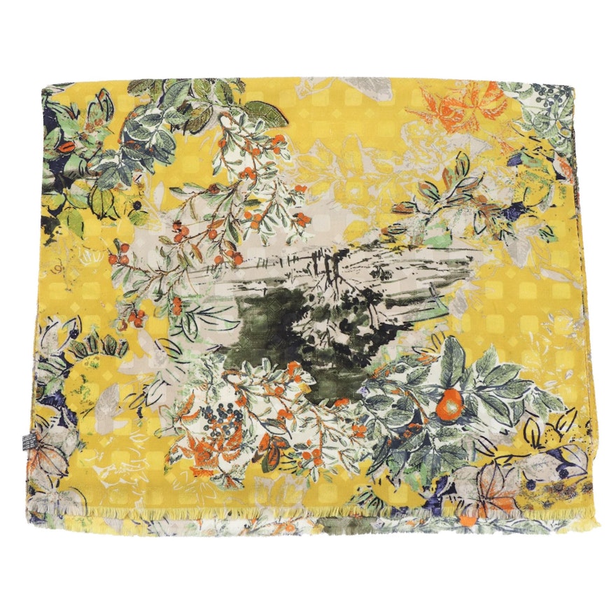 Etro Shawl Scarf in Printed Silk/Wool Blend Jacquard