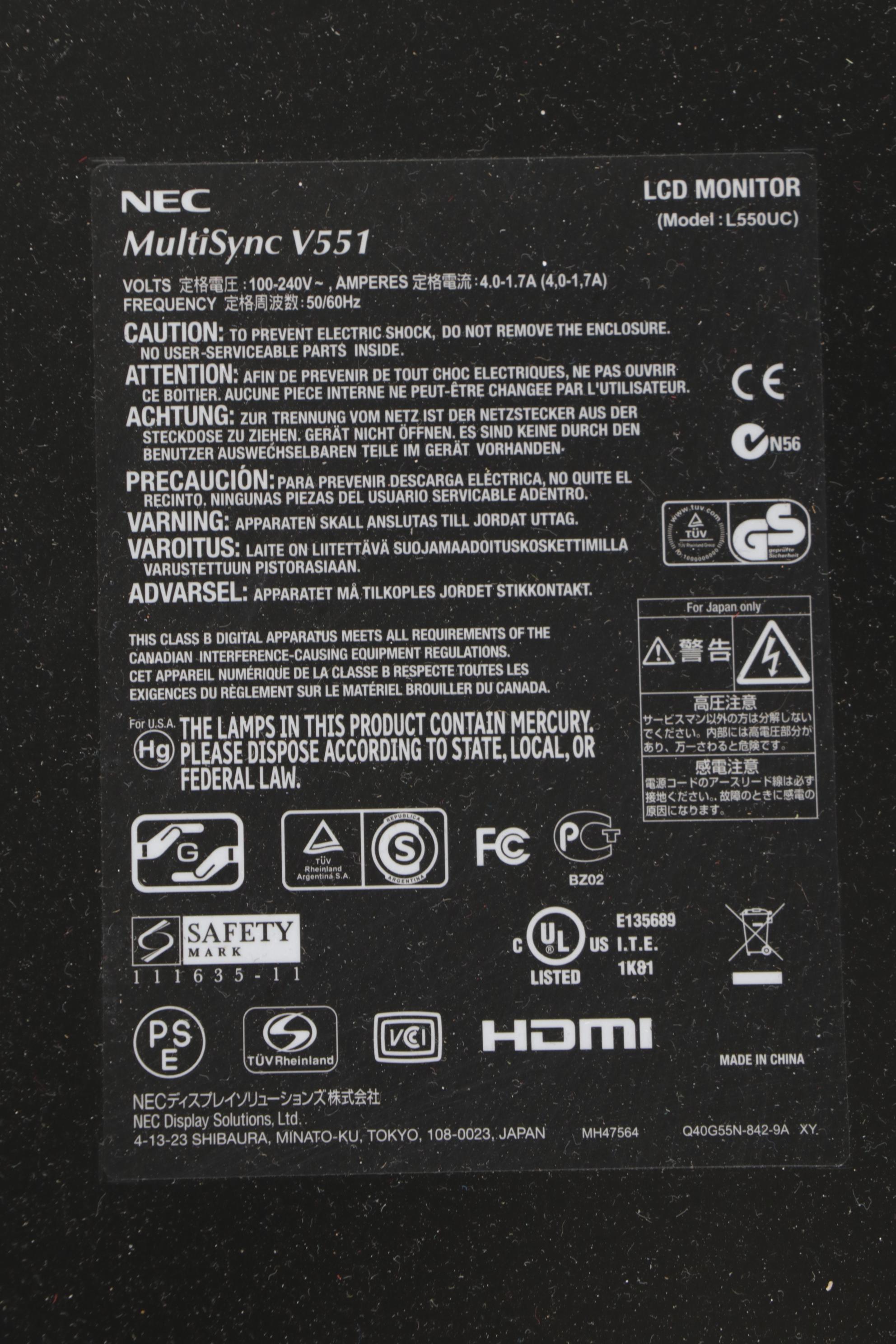 NEC MultiSync V551 LCD Monitor
