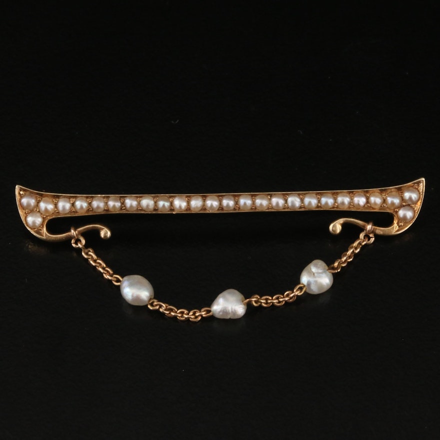 Bippart & Co. Seed Pearl and Pearl Bar Brooch