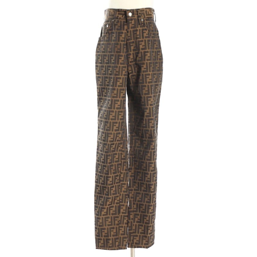 Fendi Straight Leg Trousers in Tobacco Zucca Canvas