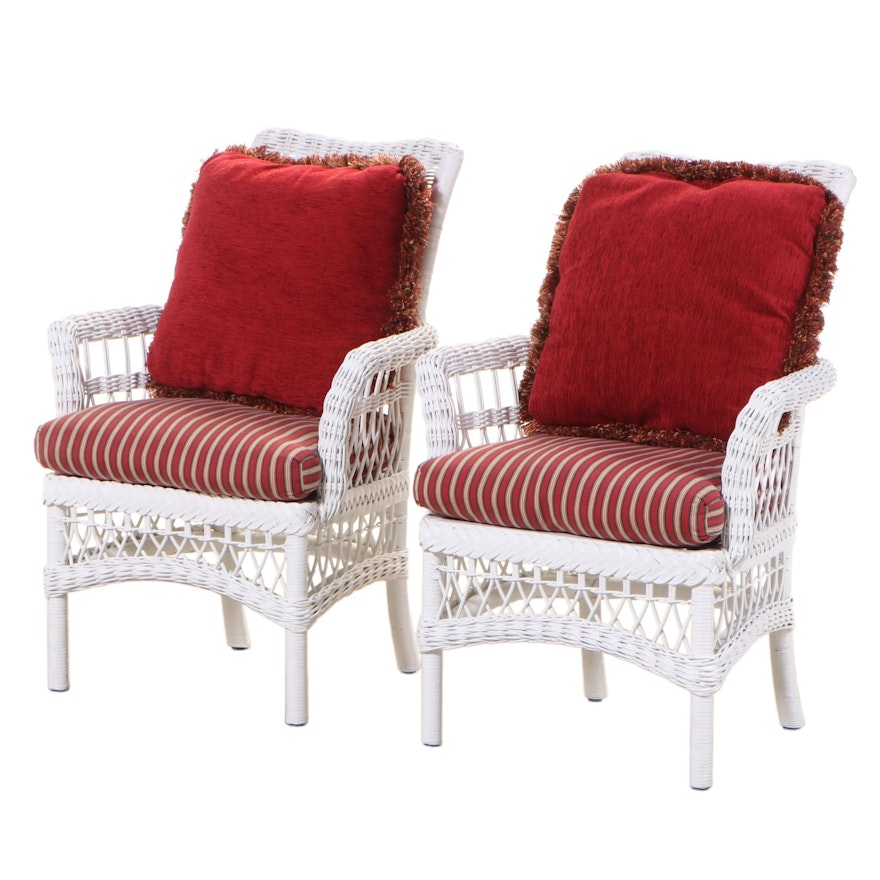 Pair of Painted Wicker Armchairs with Pillows