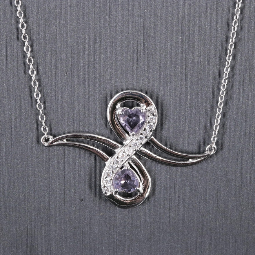 Sterling Silver Amethyst and Cubic Zirconia Necklace