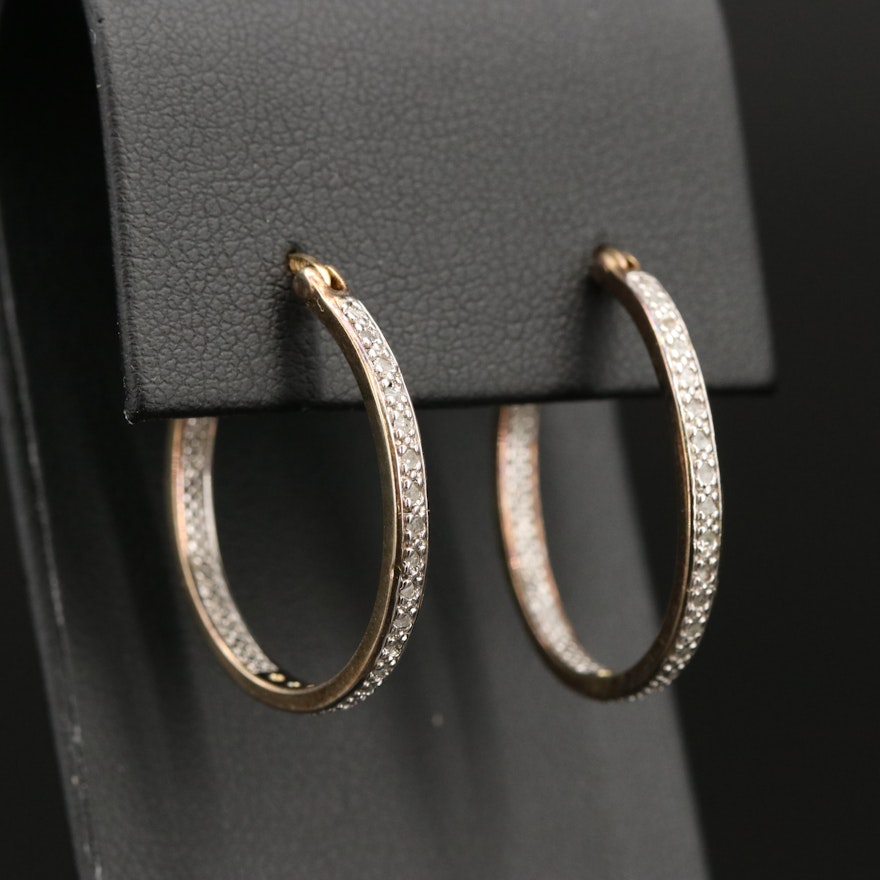 Sterling Diamond Hoop Earrings