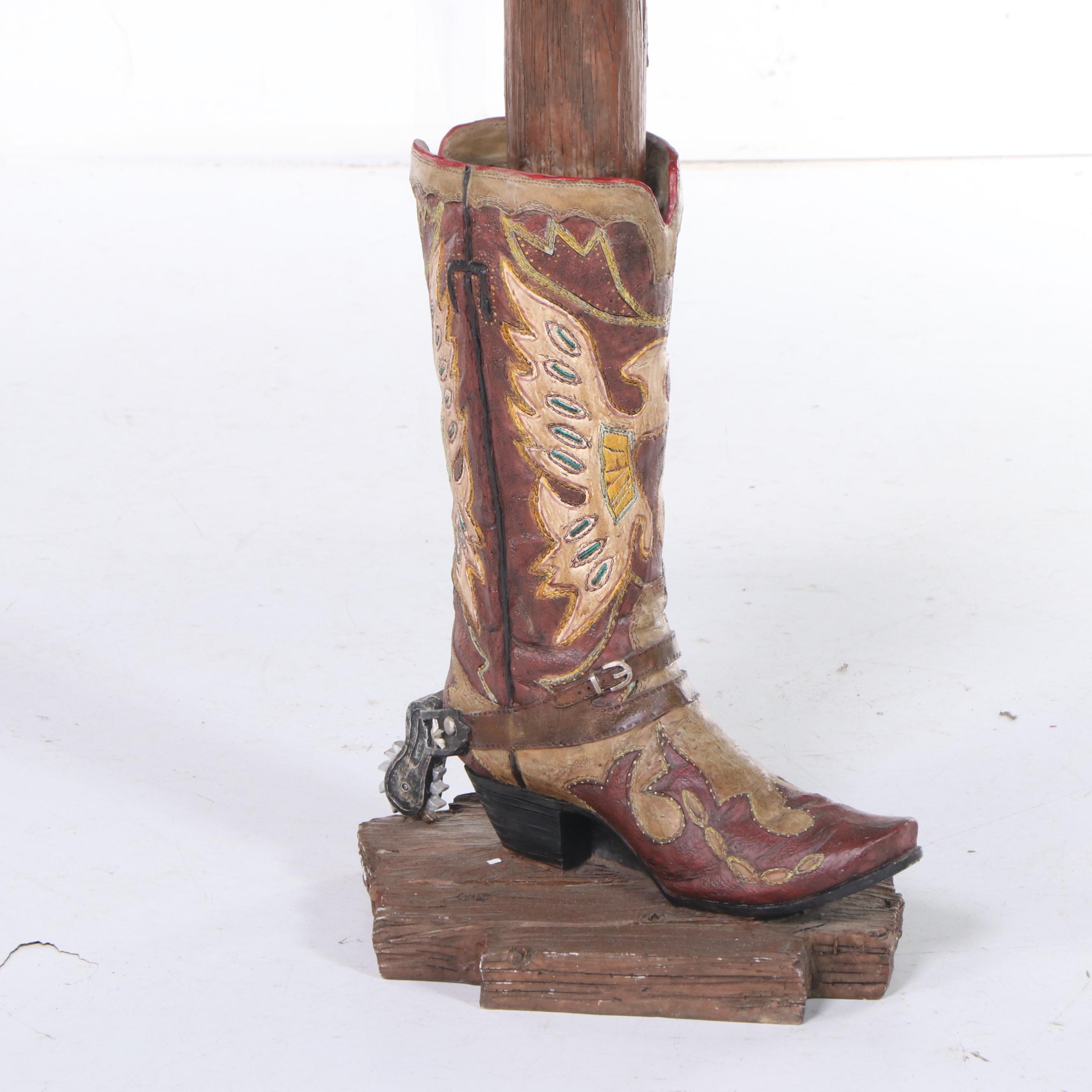 Composite and Glass-Top Cowboy Boot Motif End Table