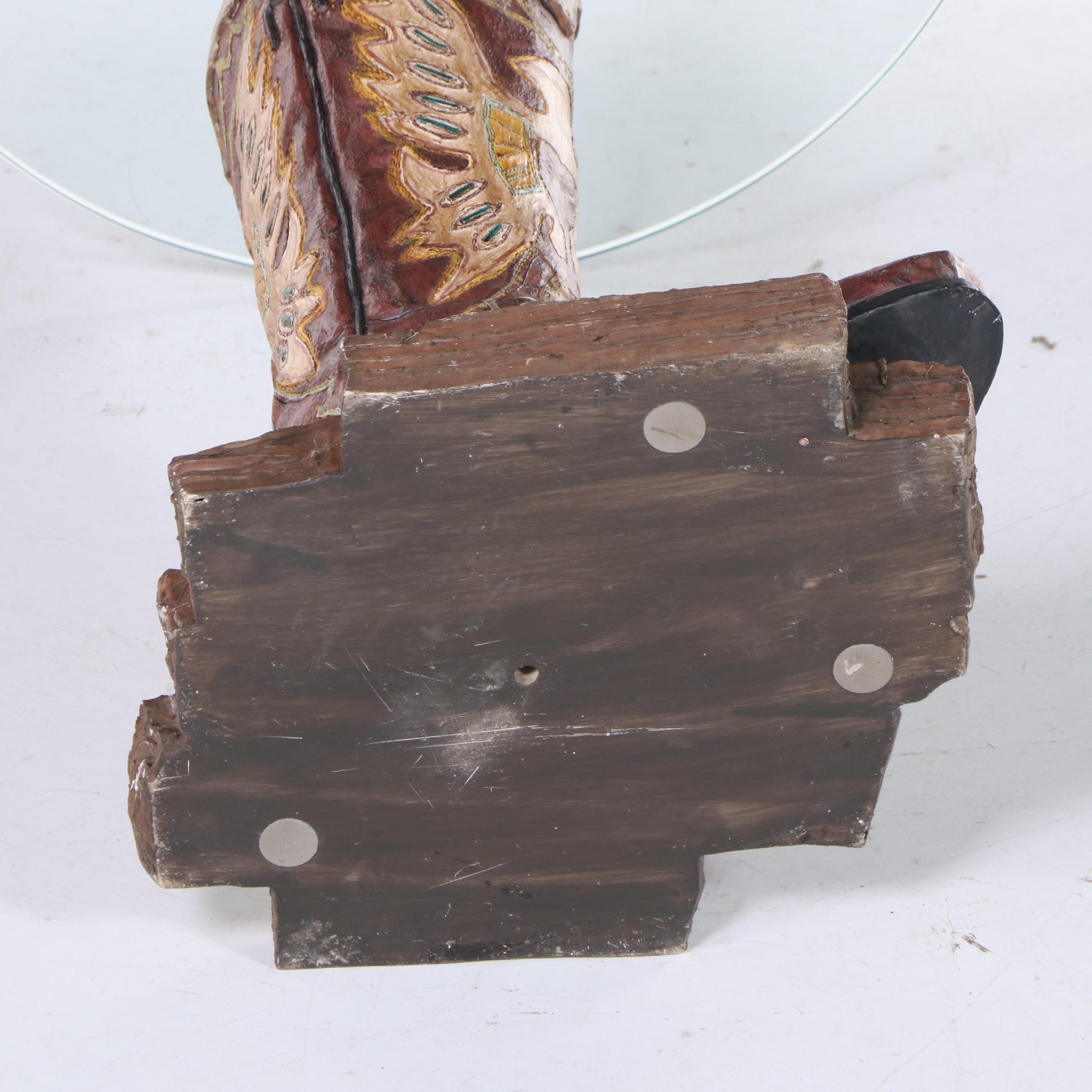Composite and Glass-Top Cowboy Boot Motif End Table
