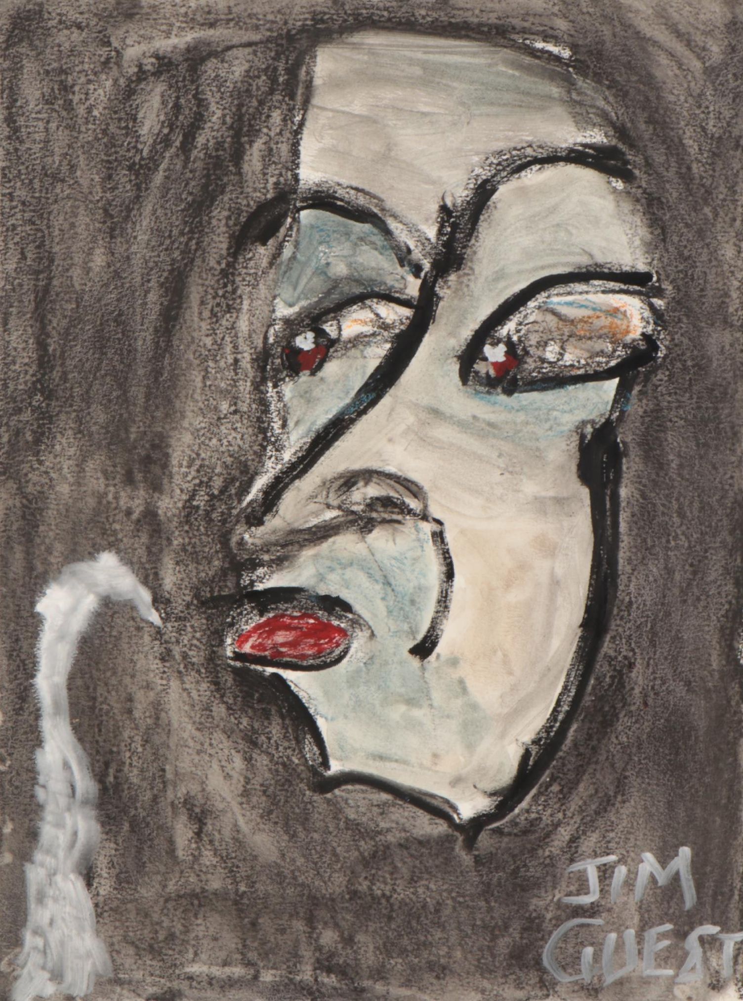 Jim Guest Figural Mixed Media Painting