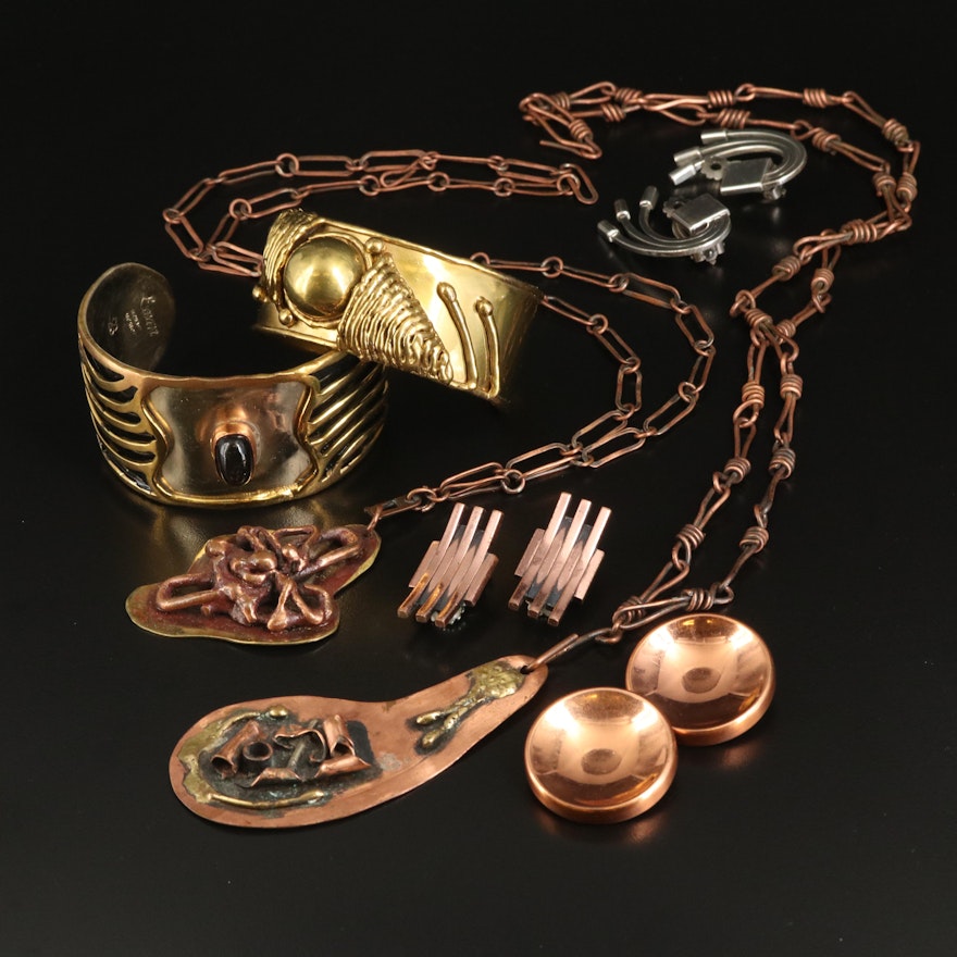 Renoir Sauteur Sterling Earrings and Mexican Brutalist Cuffs Featured in Jewelry