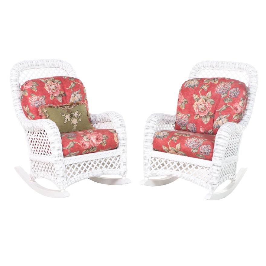 Pair of Venture Furniture Painted Wicker and Rattan Rocking Chairs