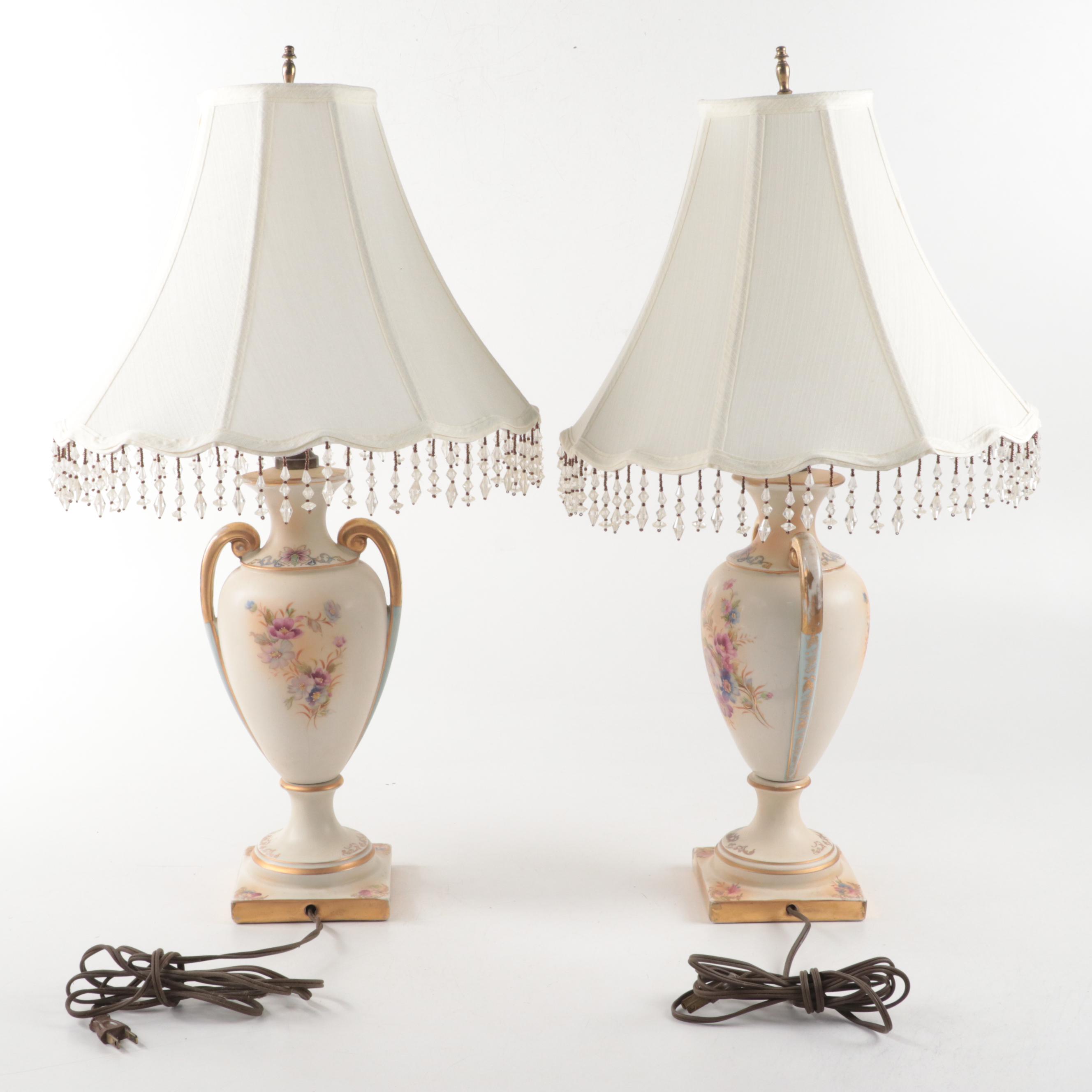 Hand-Painted Porcelain Urn Shaped Lamps