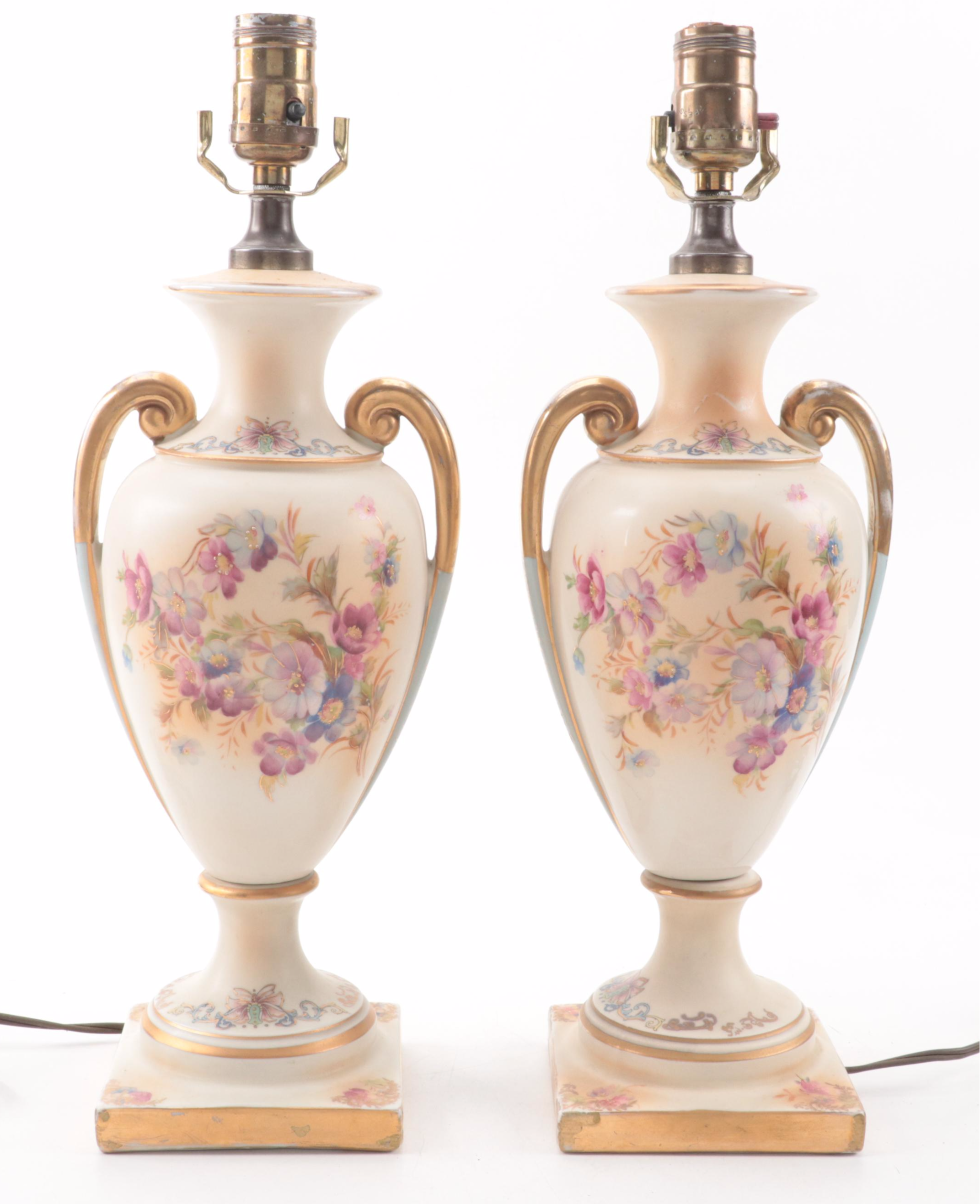 Hand-Painted Porcelain Urn Shaped Lamps