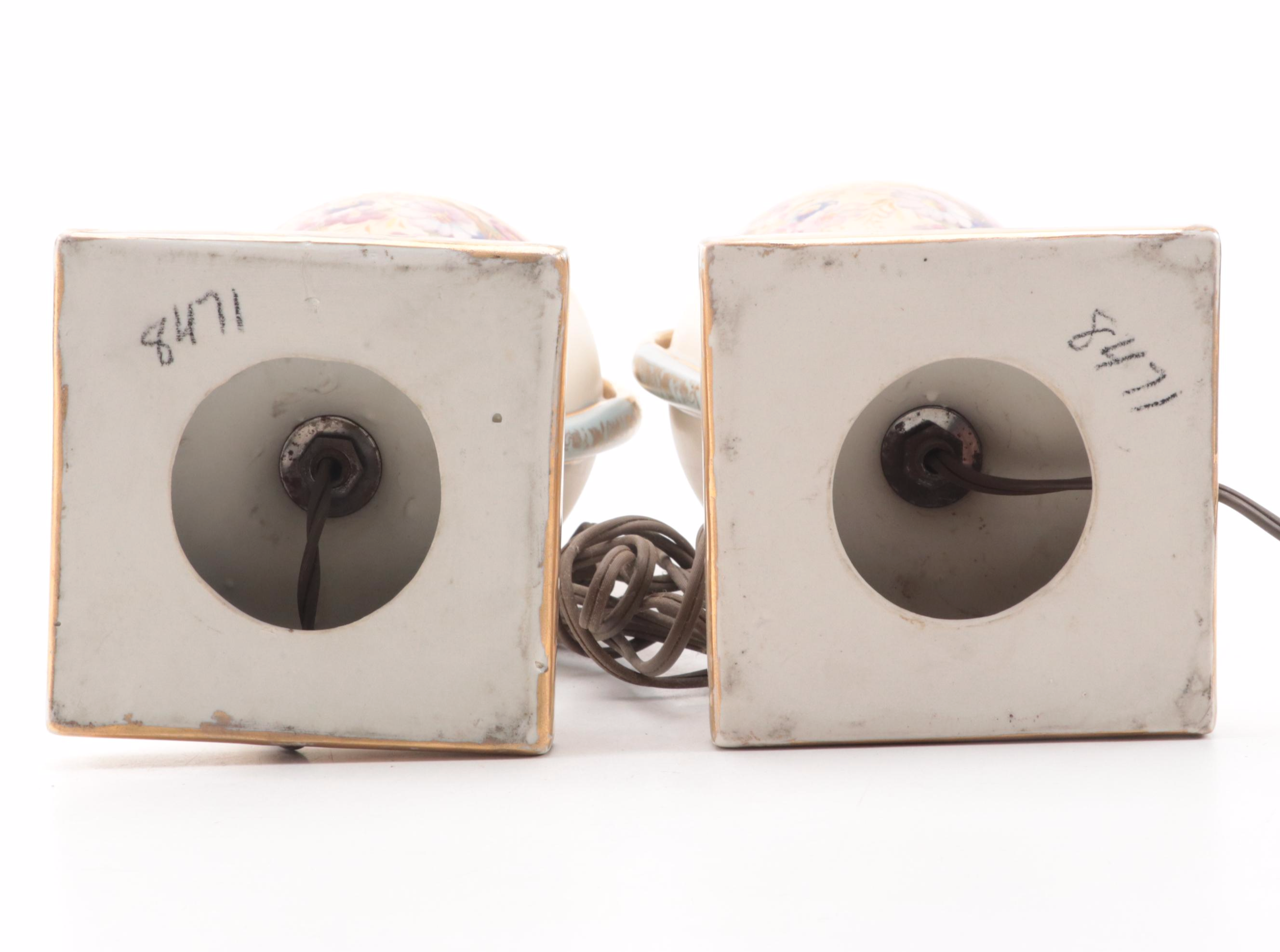 Hand-Painted Porcelain Urn Shaped Lamps