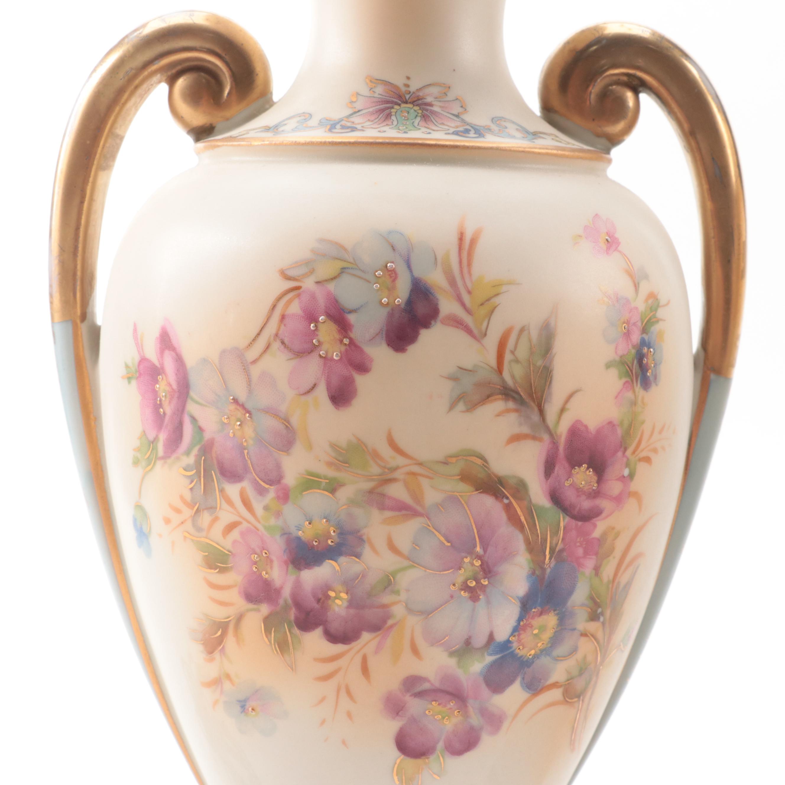 Hand-Painted Porcelain Urn Shaped Lamps