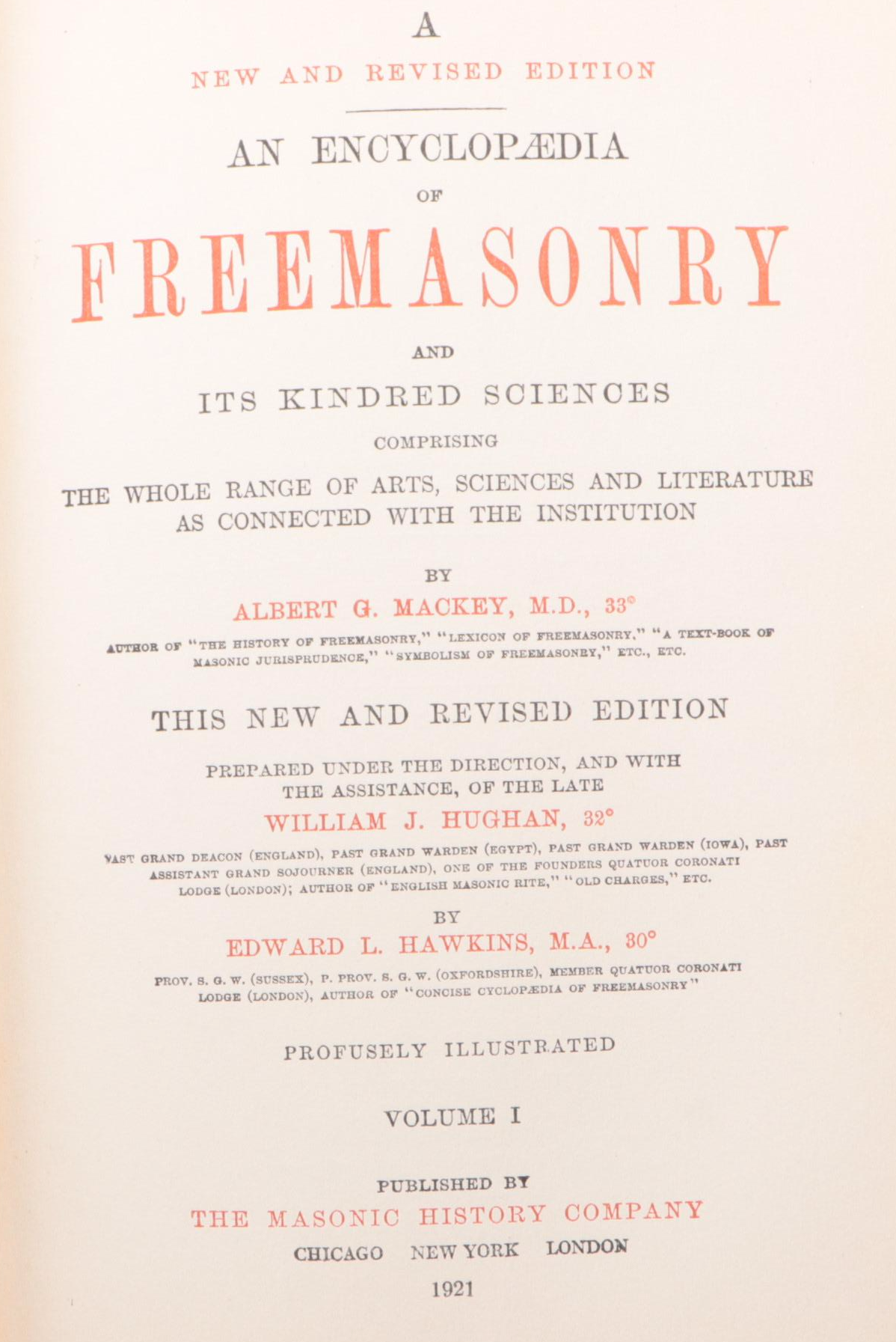 "An Encyclopædia of Freemasonry" Two-Volume Set by Albert G. Mackey et al., 1921
