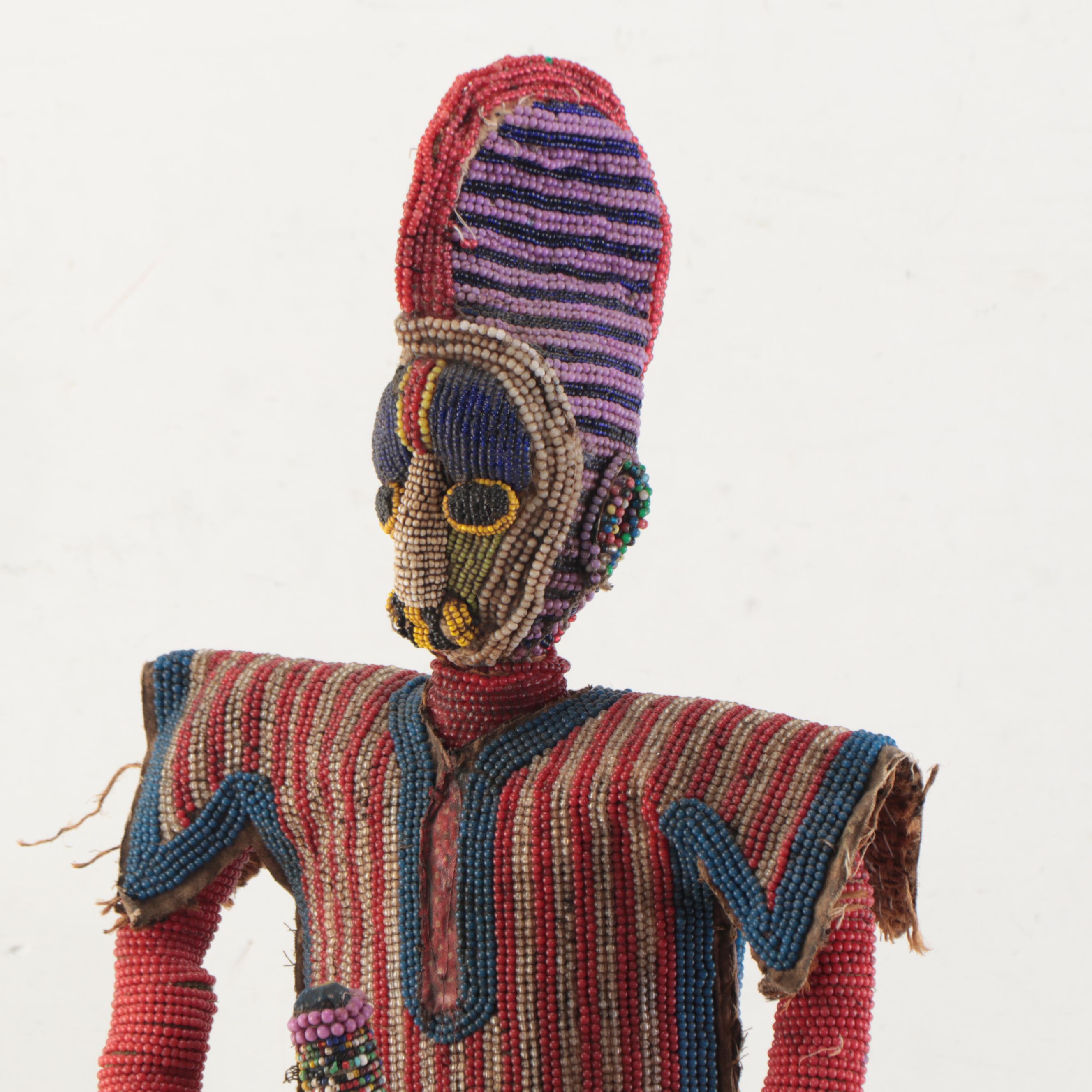 Bamileke Inspired Fabric and Beaded Figure