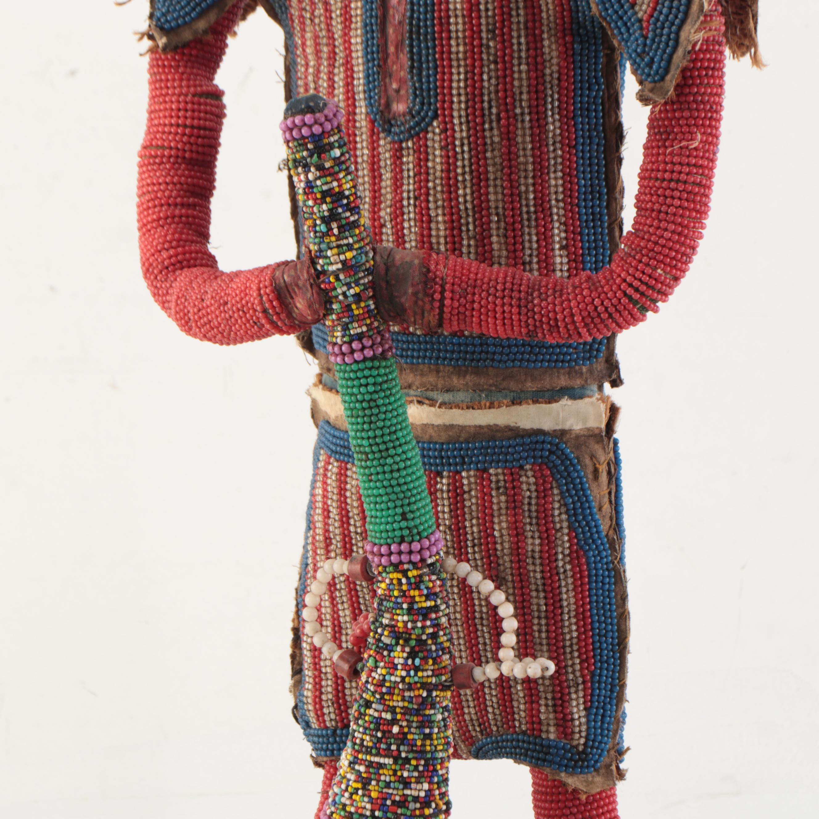 Bamileke Inspired Fabric and Beaded Figure
