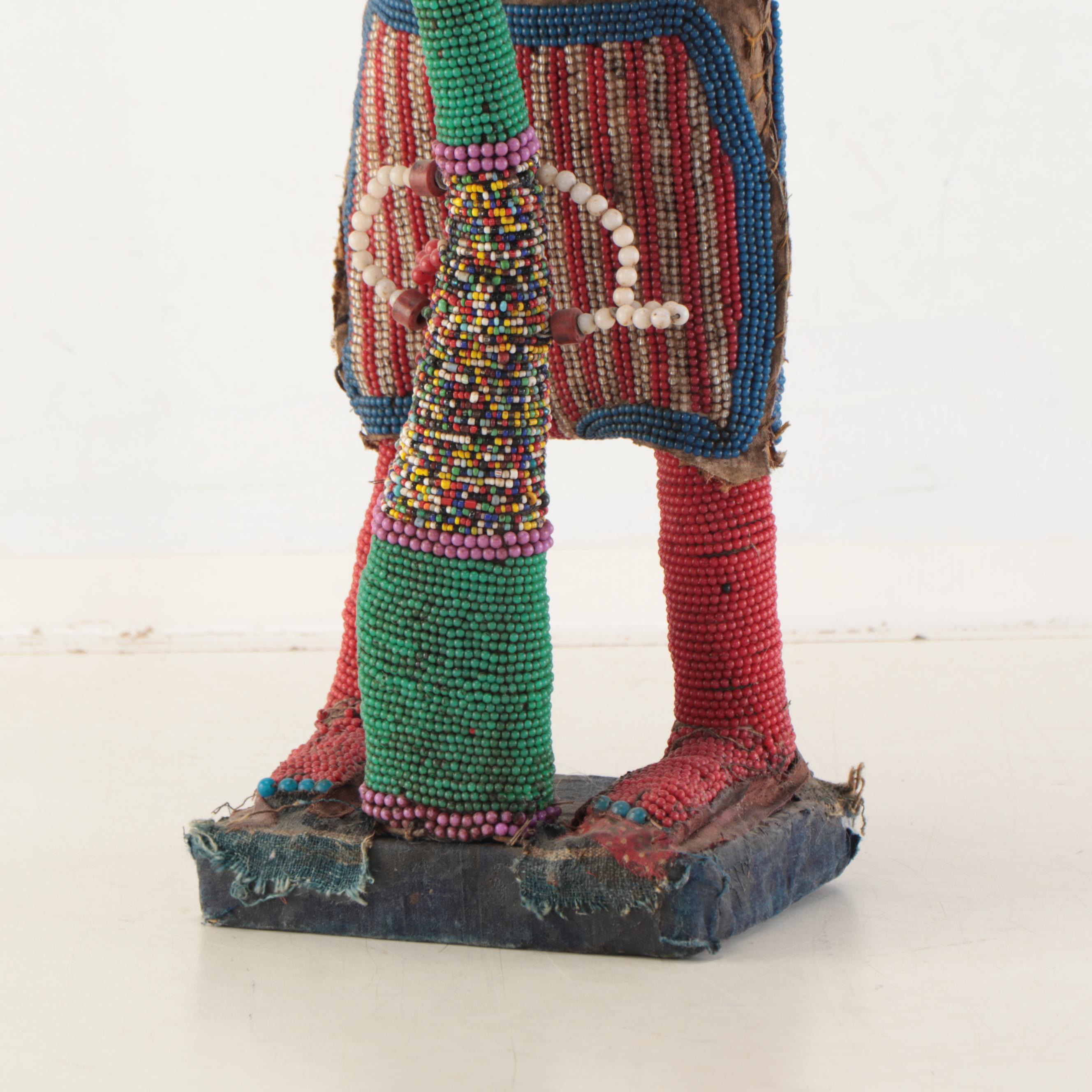 Bamileke Inspired Fabric and Beaded Figure