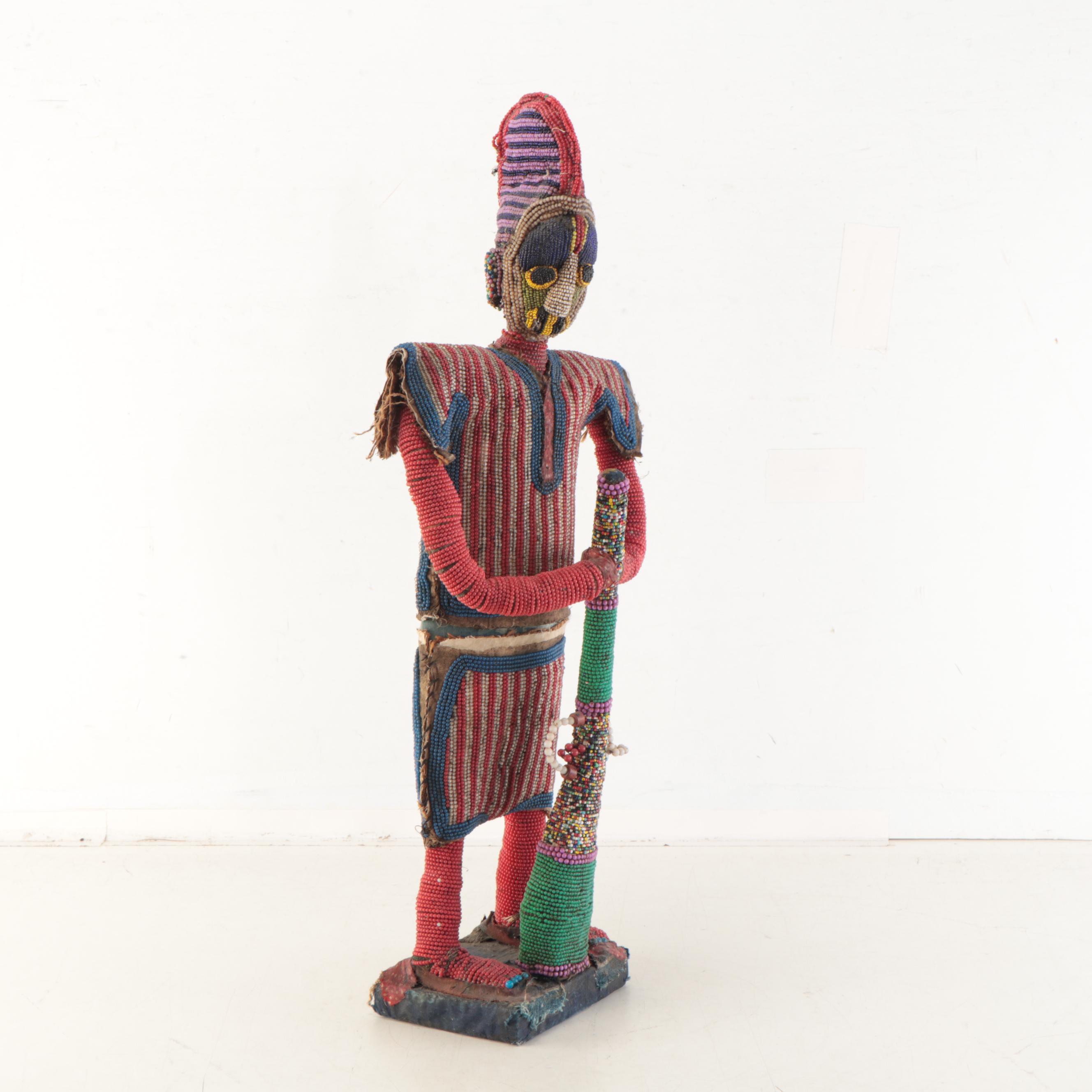 Bamileke Inspired Fabric and Beaded Figure