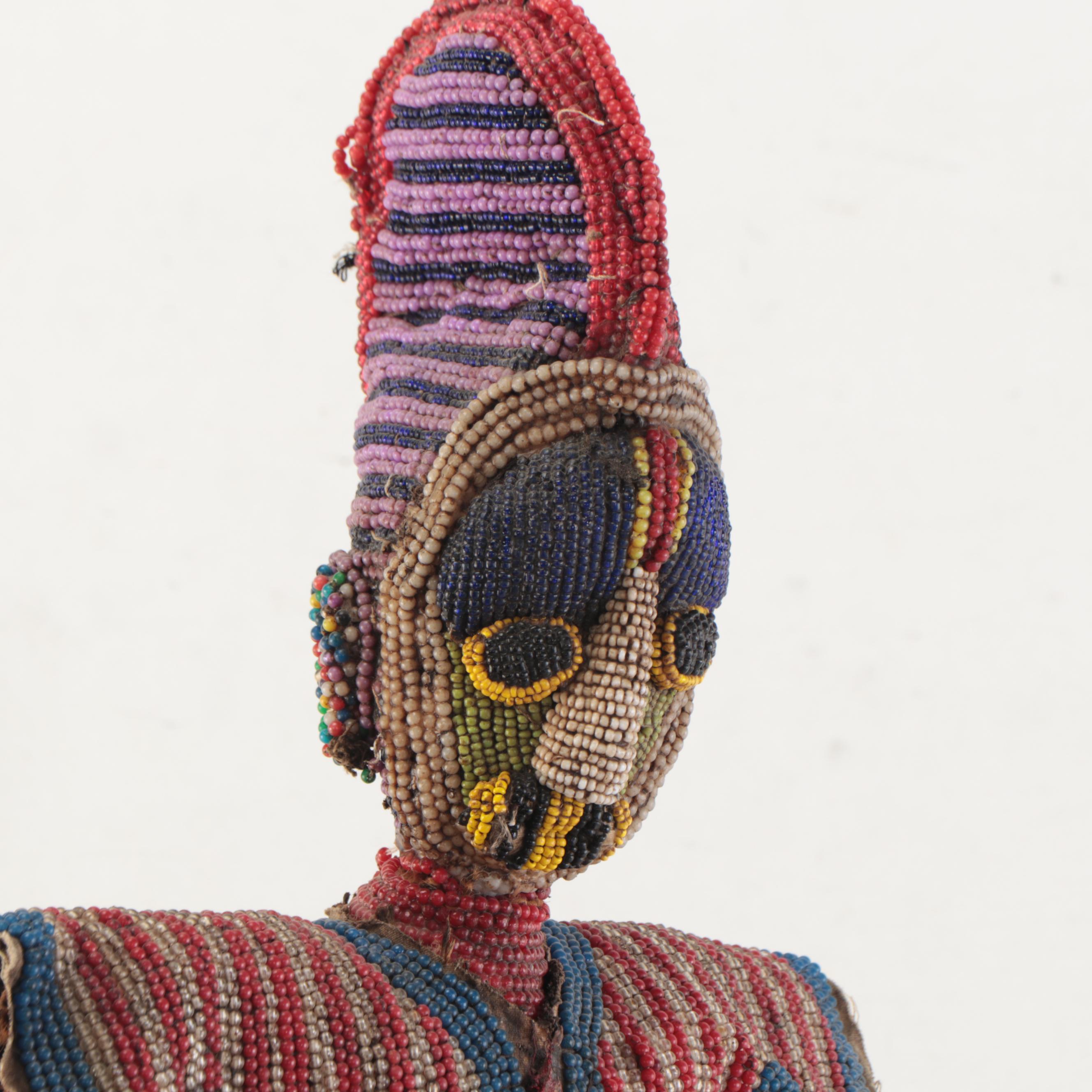 Bamileke Inspired Fabric and Beaded Figure