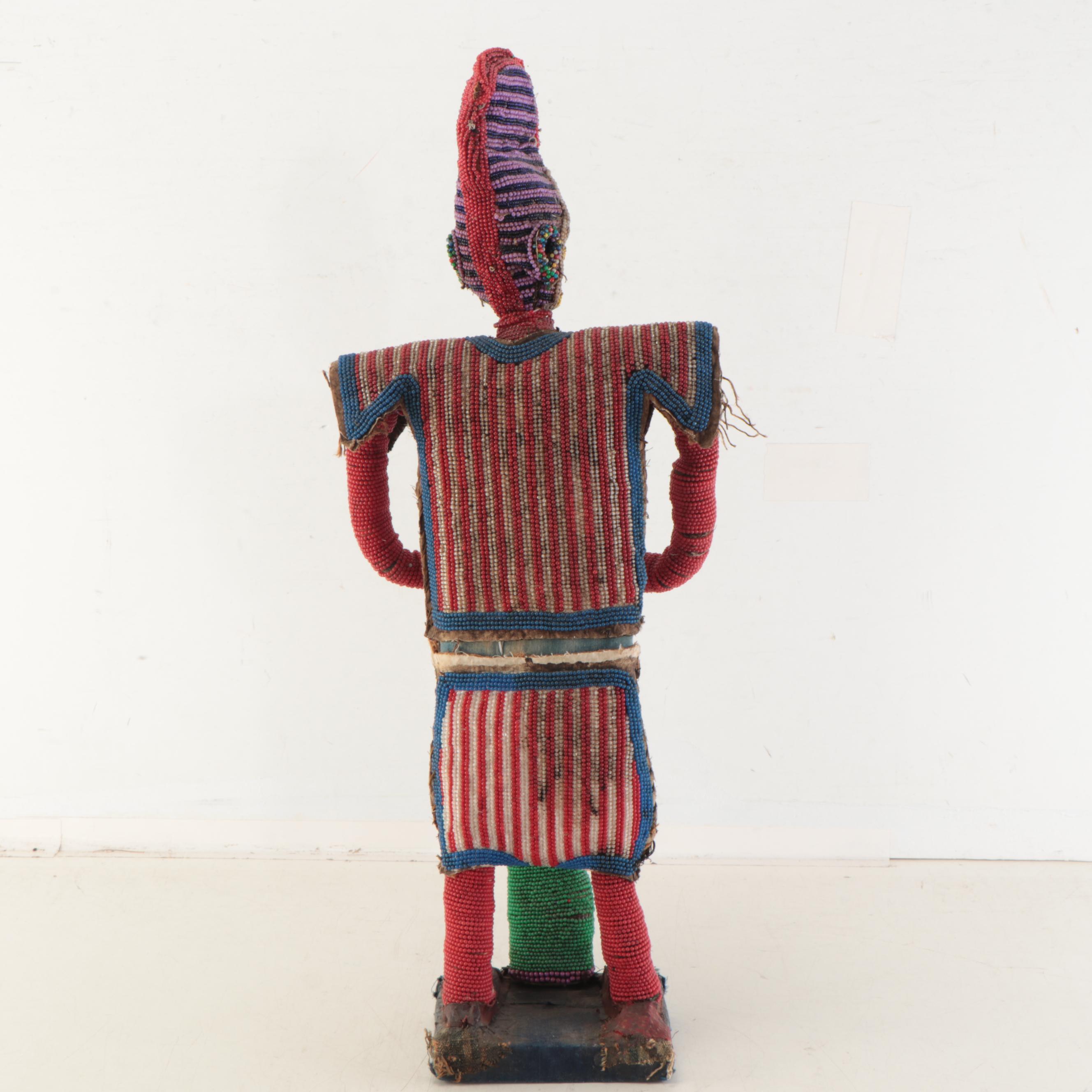 Bamileke Inspired Fabric and Beaded Figure