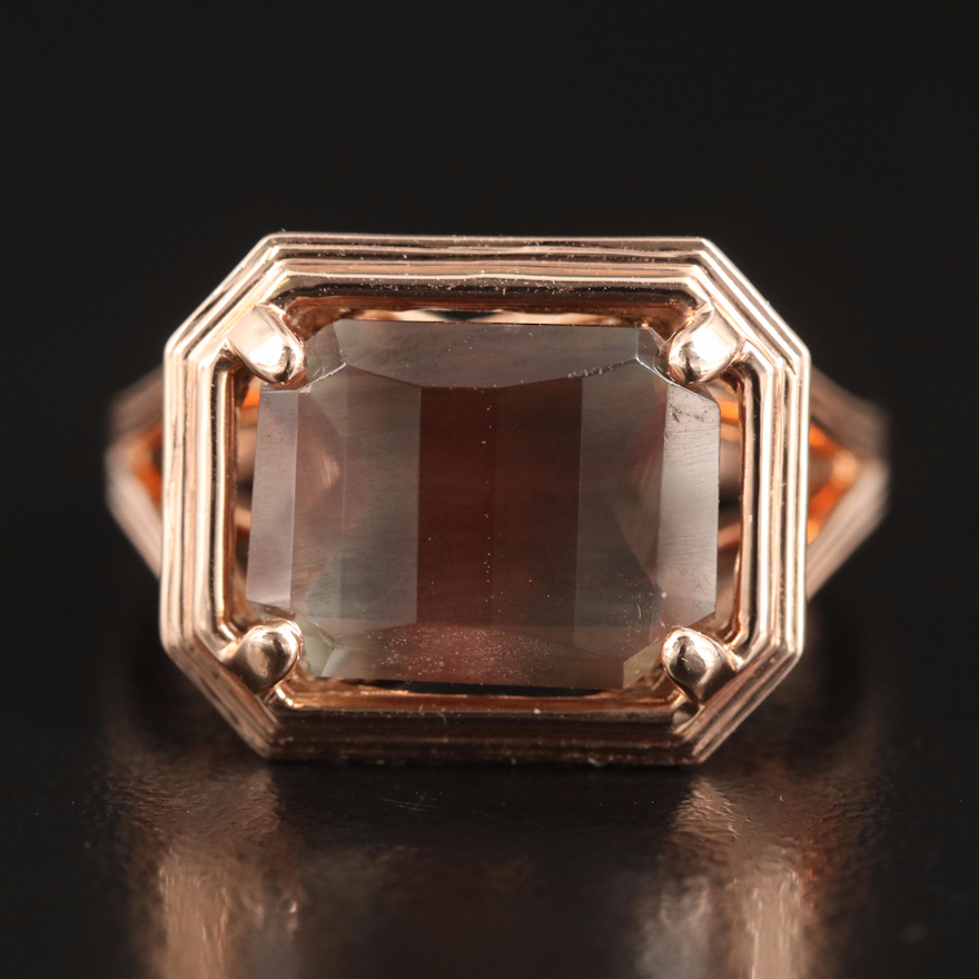 14K Rose Gold Checker Board Cut Sunstone Ring