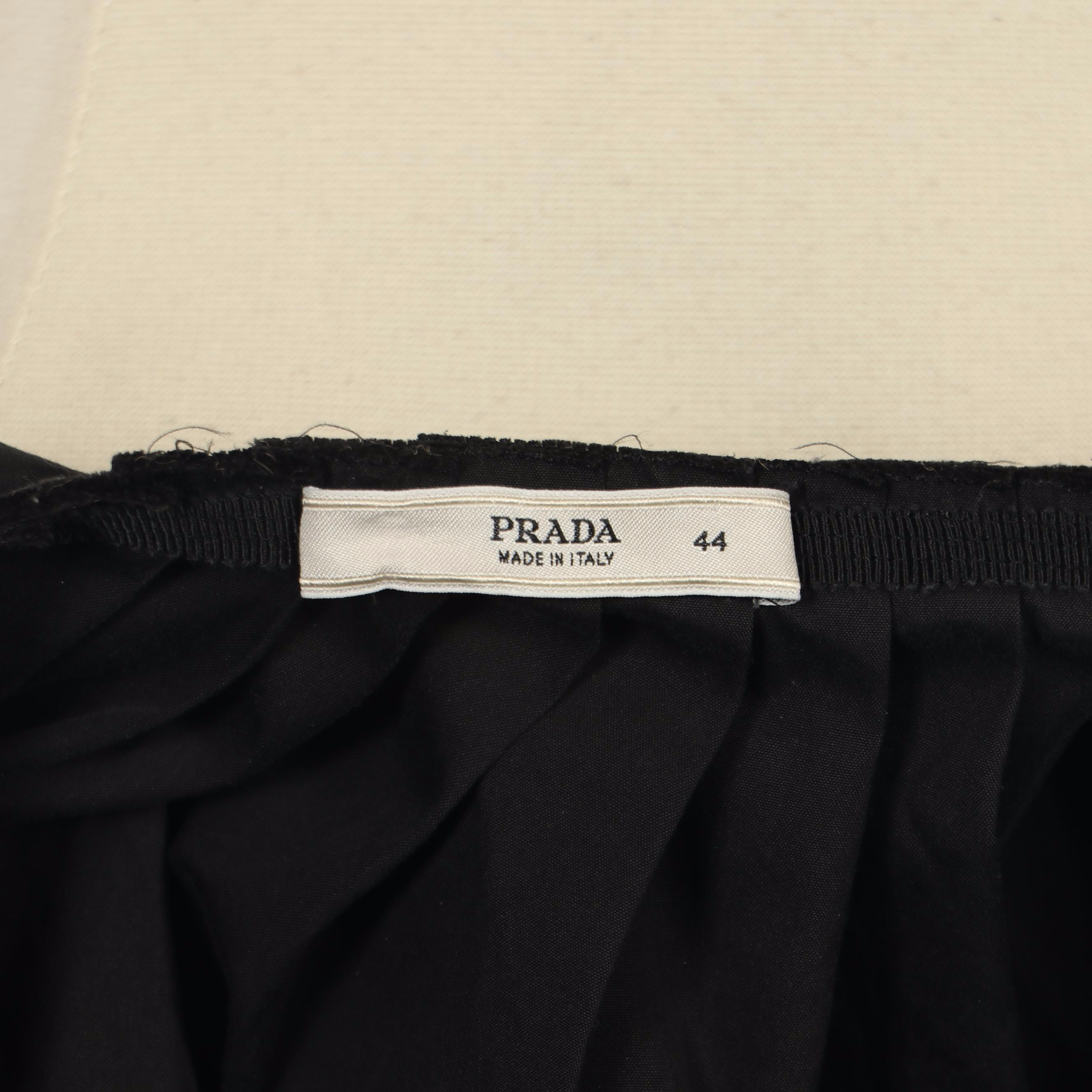 Prada Gathered Black Skirt with Raw Edge Waistband