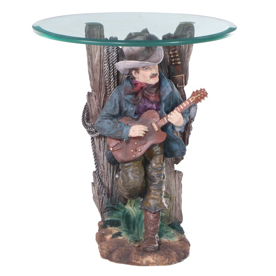 Western Cowboy with a Guitar Accent Table