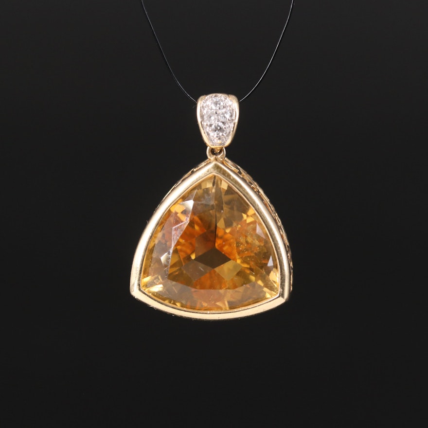 14K Citrine and Diamond Pendant